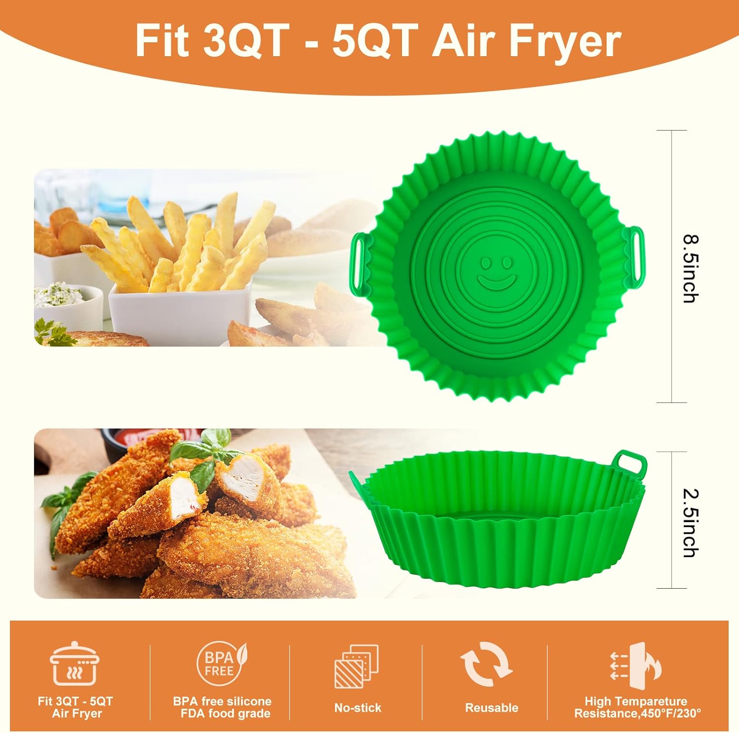 La chat Forros de silicona para freidora de aire, paquete de 2 cestas de freidora de aire de 8.5 pulgadas de grado alimenticio para reemplazo del