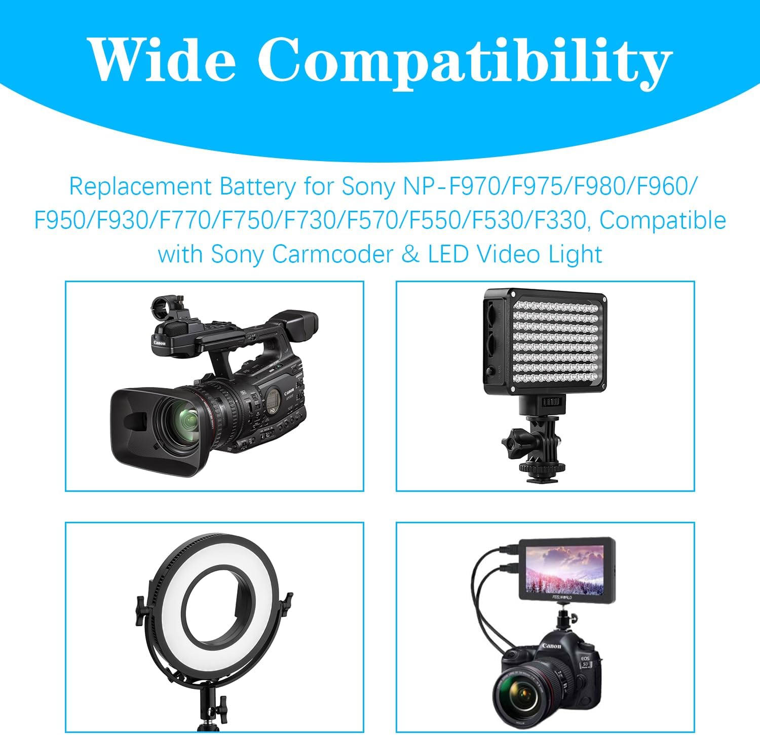 Paquete de 2 baterías NP-F750 para Sony NP-F970 NP-F975 NP-F980 NP-F960 NP-F770 NP-F550 y videocámaras Sony Handycam para YONGNUO Godox LED con