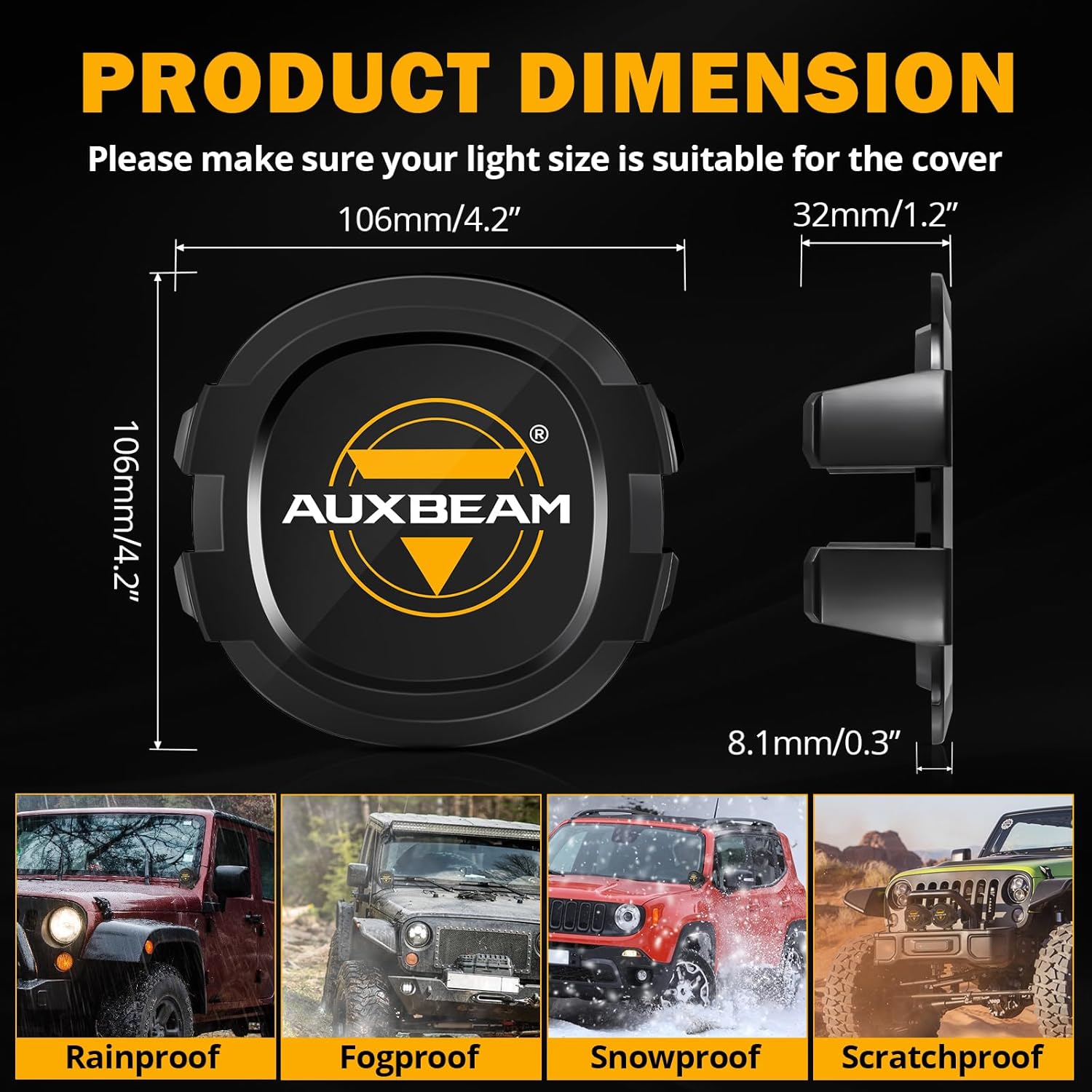 Auxbeam Fundas LED de 4 pulgadas, 2 piezas redondas negras para luces de trabajo de conducción todoterreno, cubiertas protectoras de PC, cubiertas