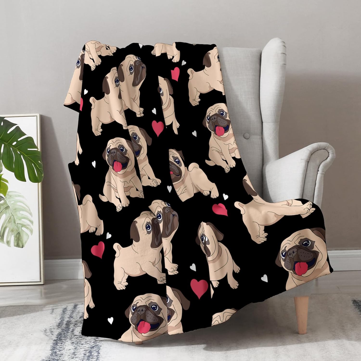 Manta de Pug regalos para niños y adultos, manta para amantes de los cachorros de los perros pug para niños, niñas y hombres, decoración de la sala