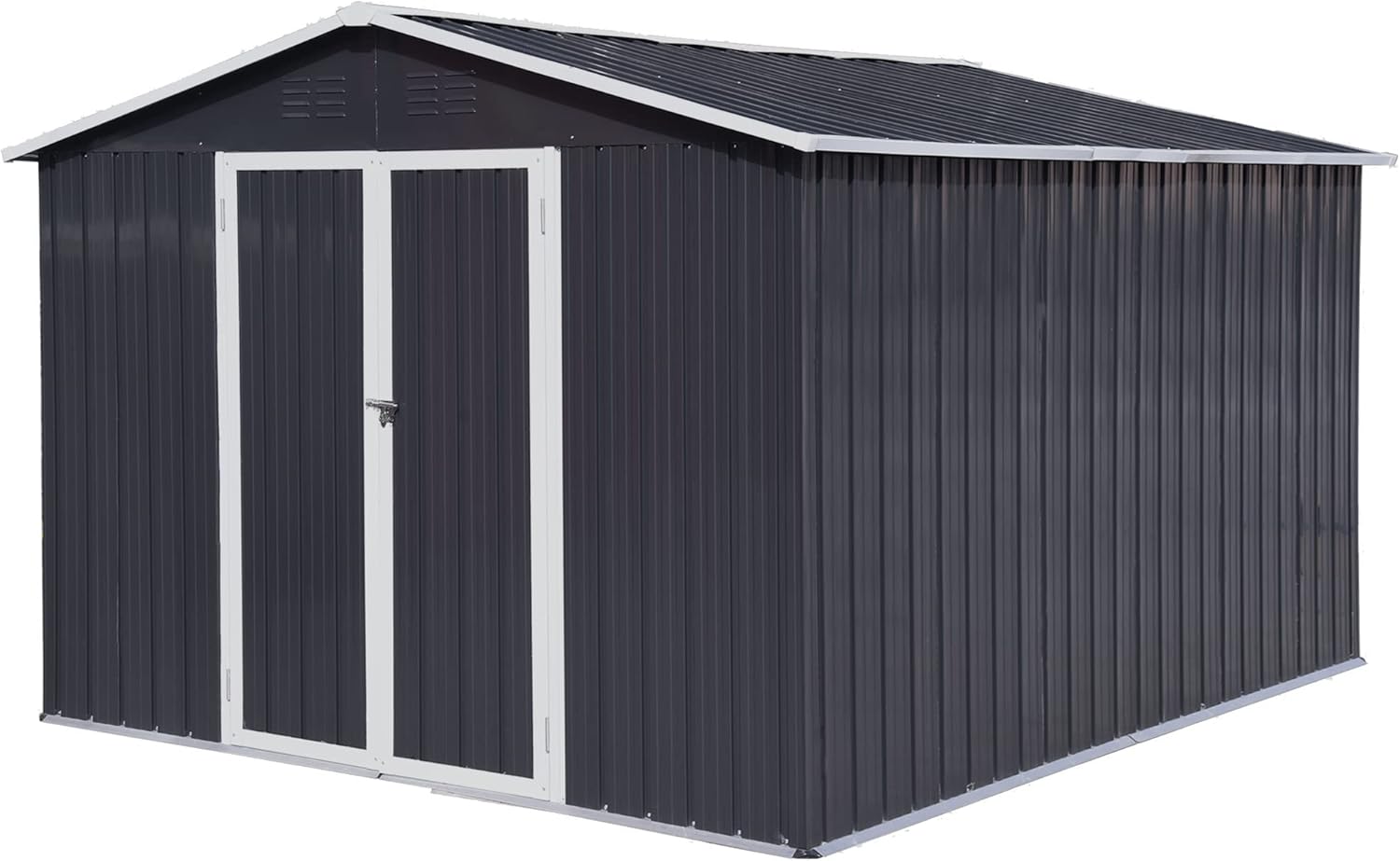 EMKK Cobertizo de almacenamiento para exteriores de 10 x 8 pies, kit de cobertizos de jardín de metal de acero galvanizado con puerta doble con