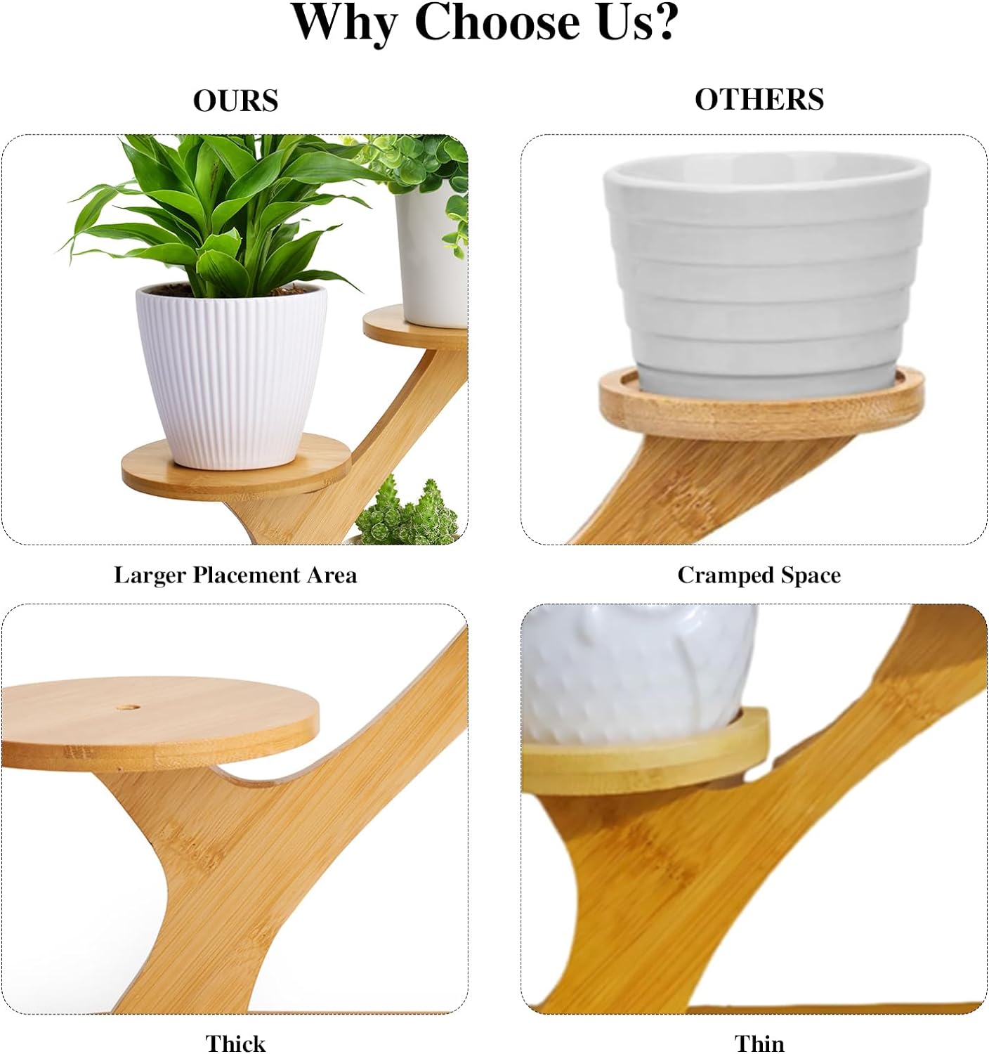 Soporte de bambú para plantas de interior, soporte para plantas de mesa pequeña, soporte de 3 niveles para alféizar de ventana suculentas, soporte