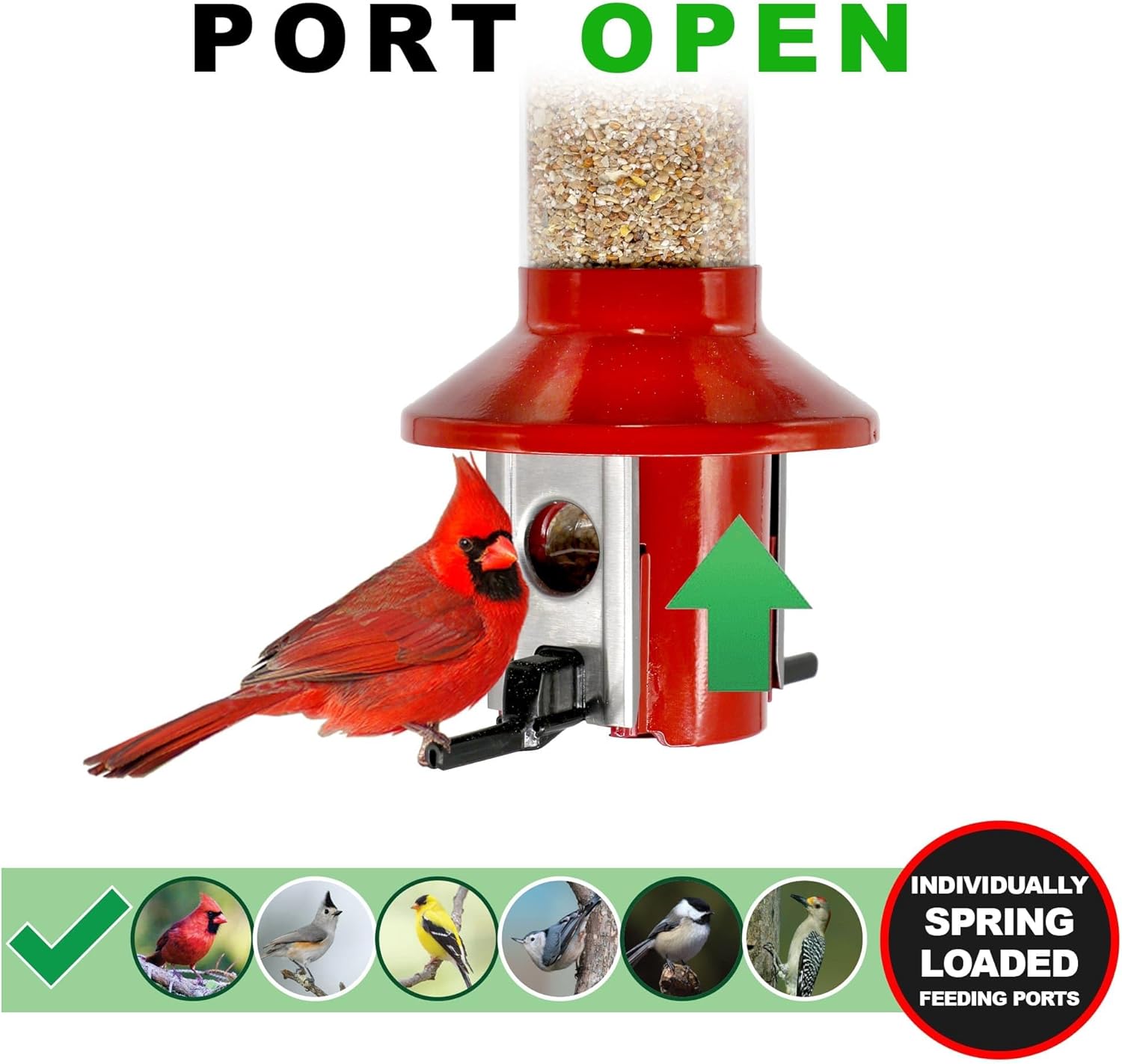 Roamwild PestOff – Comedero cardenal rojo a prueba de ardillas para pájaros, versión de corazón de girasol, semillas mixtas, color rojo, capacidad