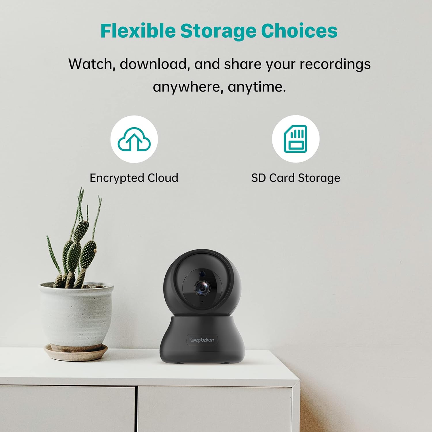 Septekon Cámara de seguridad para interiores 2K, monitor de bebé con inclinación panorámica de 360, 2 unidades, cámara Wi-Fi de 2.4 GHz con visión
