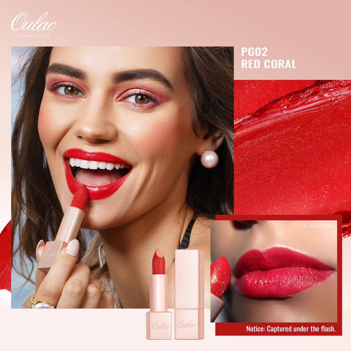 Oulac Lápiz labial hidratante rojo coral, bálsamo labial teñido con aceite de rosa de damasco alivia los labios, maquillaje de labios brillante y