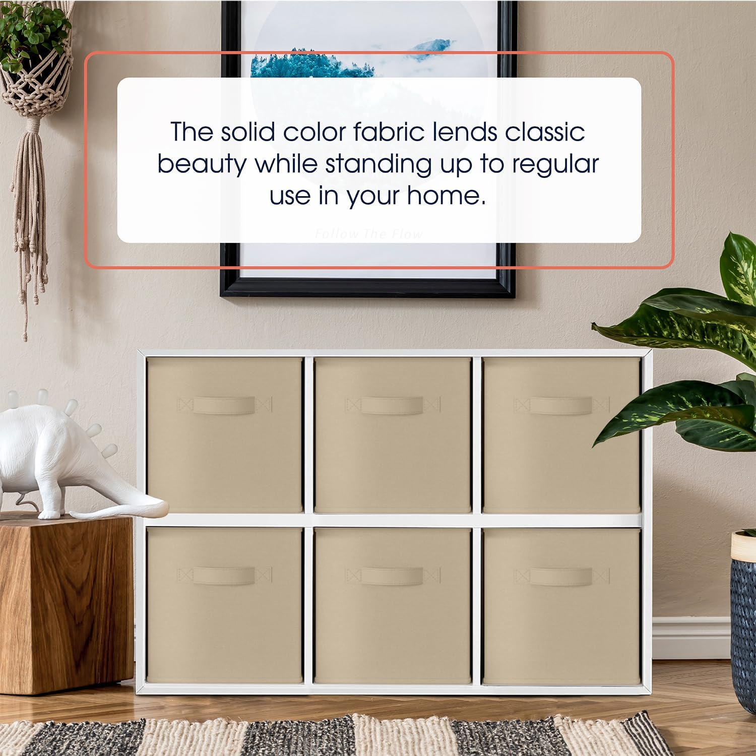 Ornavo Home Kallax – Caja de almacenamiento plegable plegable con asas dobles, juego de 6 unidades, 13 x 15 x 13 pulgadas, color beige