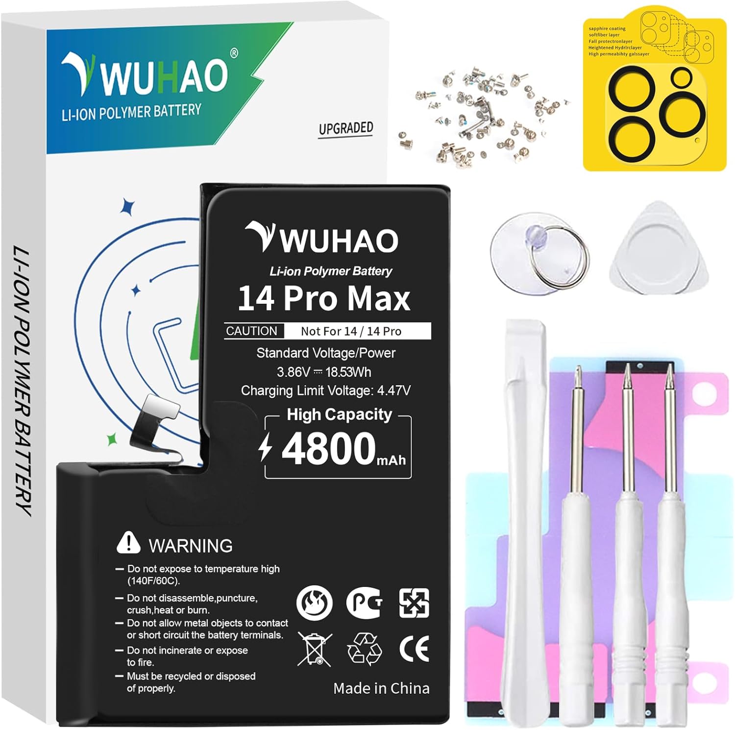 WUHAO Batería de repuesto para iPhone 14 Pro Max, capacidad mejorada de 4800 mAh para iPhone 14 Pro Max A2894 A2651 A2893 A2895 batería con