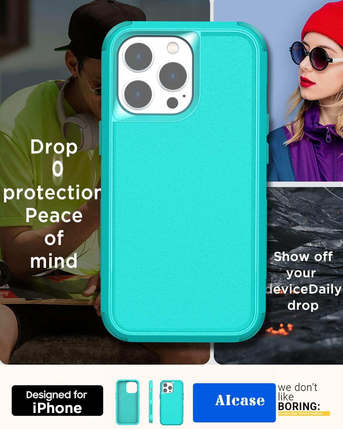 AICase Funda para iPhone 14 Pro (6.1 pulgadas), funda resistente de 3 capas resistente para teléfono, protección duradera de grado militar, a prueba