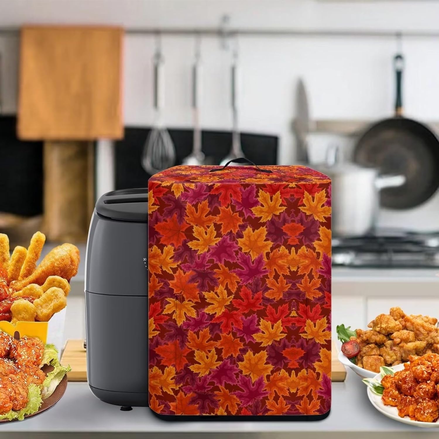 Cubierta antipolvo para olla de hojas de arce para freidora de aire, cubierta de olla a presión con mango superior, cubierta para olla arrocera para