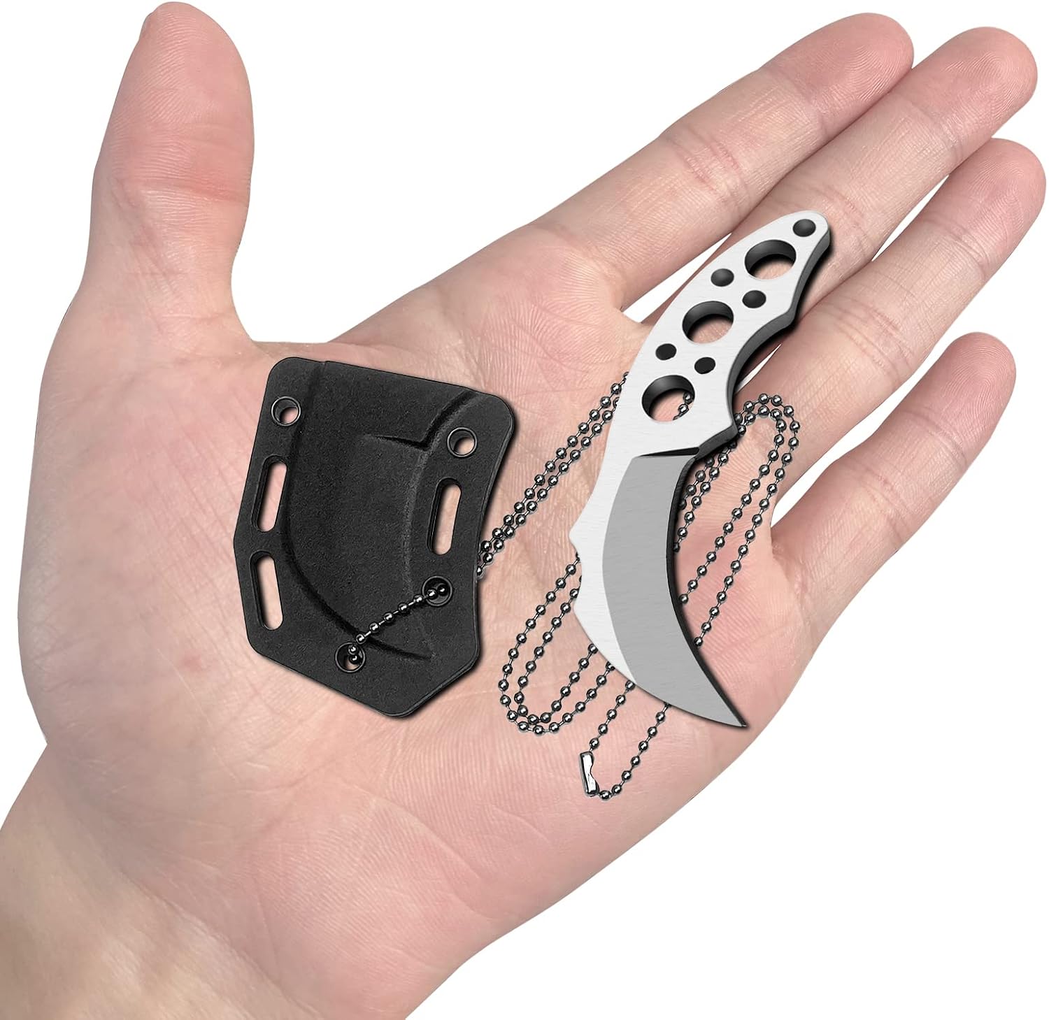 LFHC Cuchillo pequeño de hoja fija con cuello de garra con funda Kydex, collar mini EDC cuchillo táctico de bolsillo, cuchillo de caza de