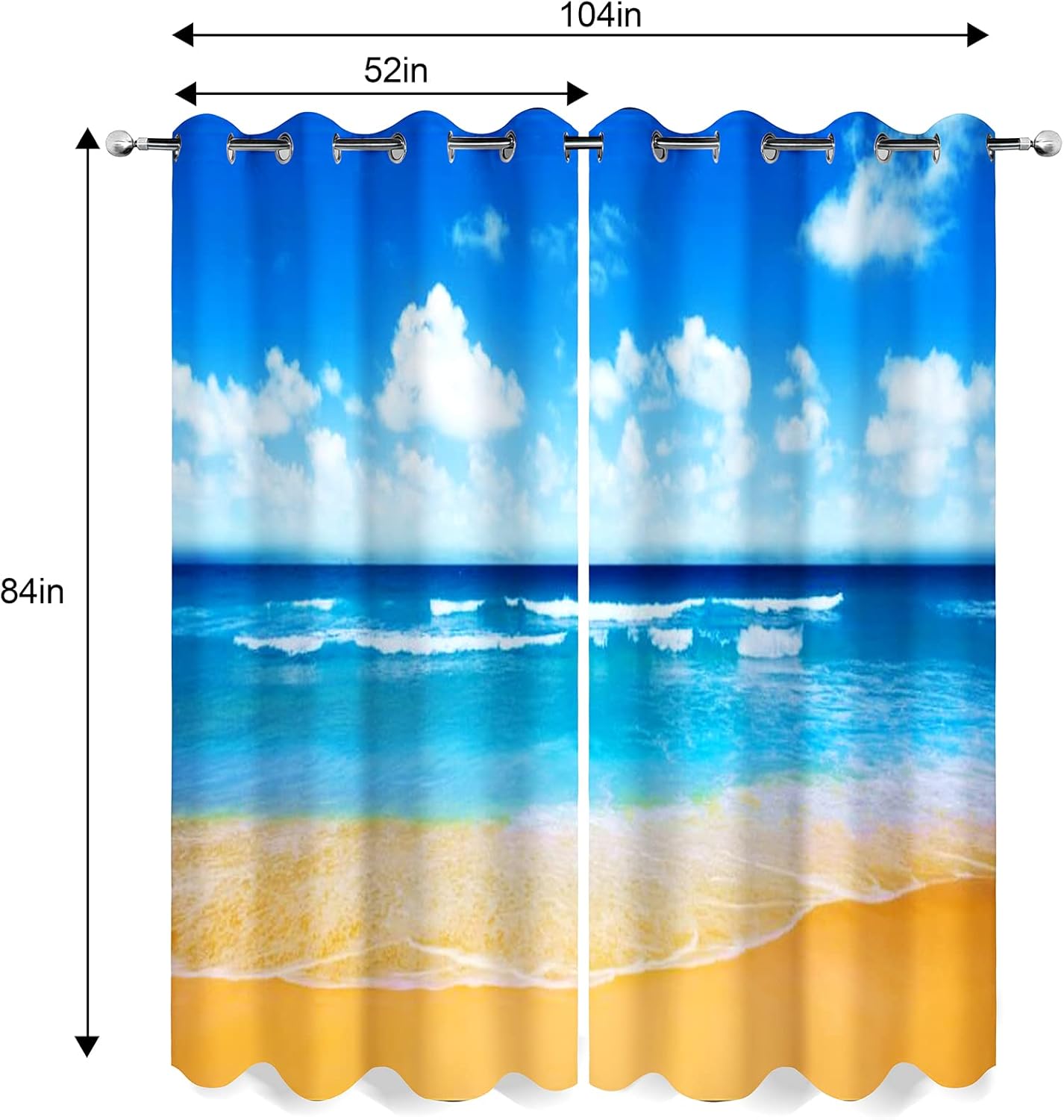 HAOHE Cortinas opacas de playa tropical, costeras, olas del mar, paisaje marino, paisaje marino, decoración de primavera y verano para dormitorio,