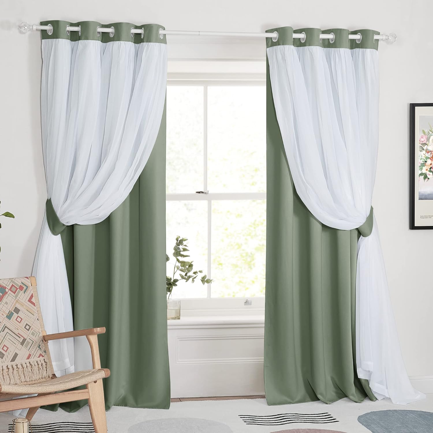 PONY DANCE Cortinas de oscurecimiento de habitación con superposición transparente, cortinas de doble capa para sala de estar, cortinas con