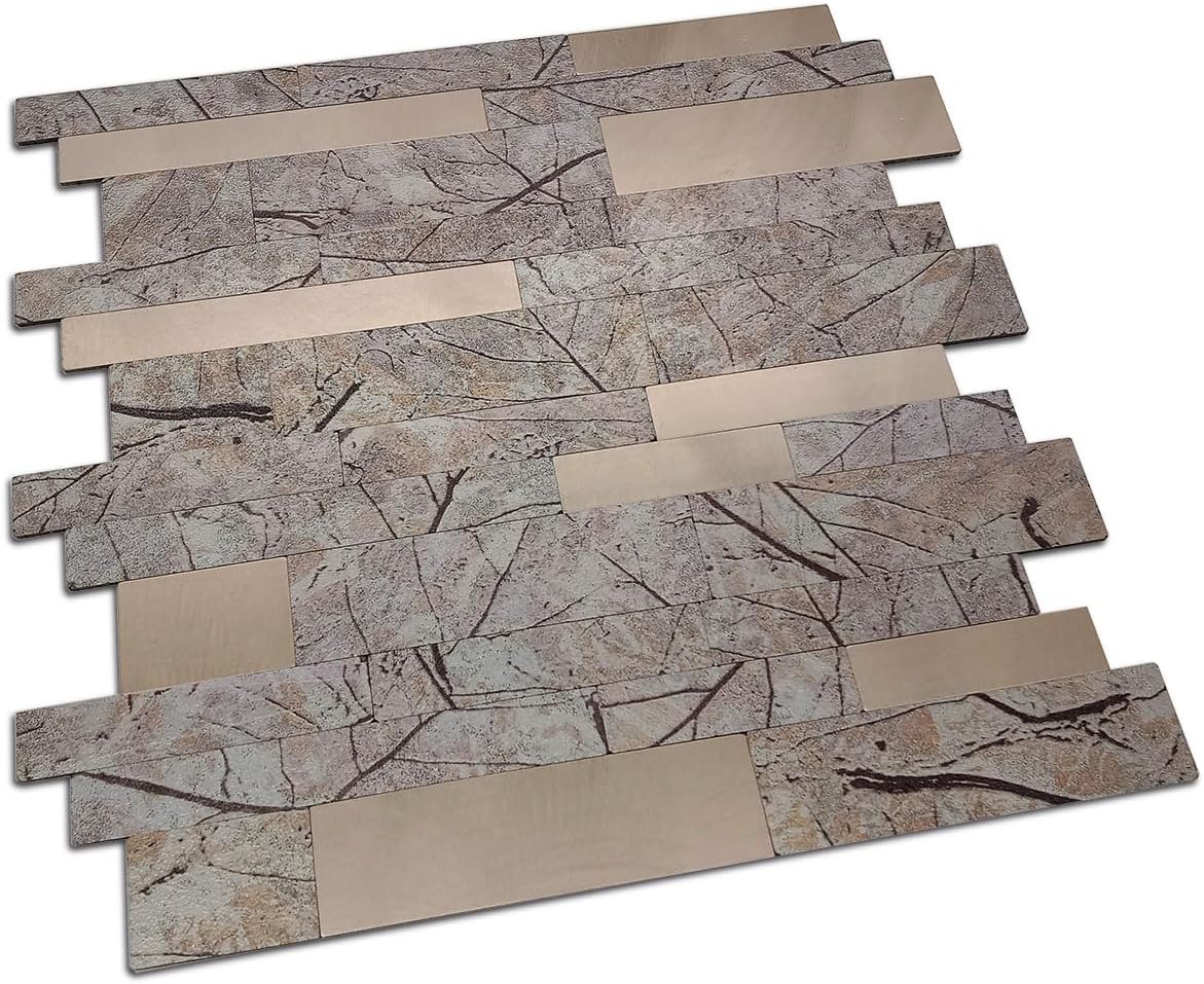 XUANINY 10 hojas de azulejos metálicos para salpicaduras en muro, autoadhesivas, aluminio 3D, paneles de pared para cocina, baño, dormitorio, sala