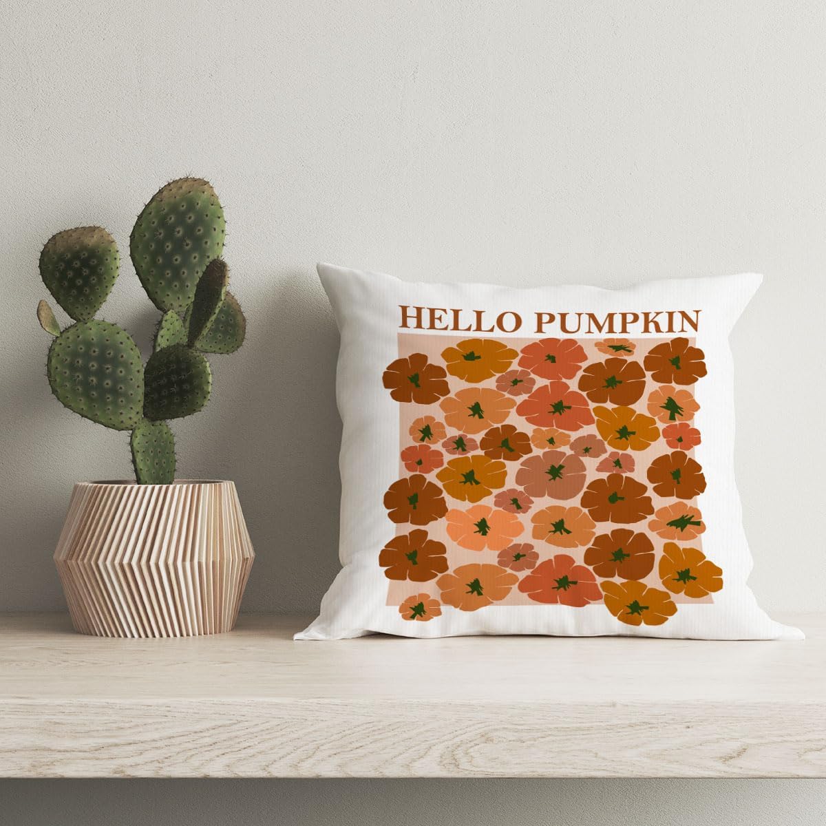 Fundas de almohada de otoño de 18 x 18 pulgadas, funda de almohada reversible de temporada de otoño con texto en inglés “Hello Pumpkin”, decoración