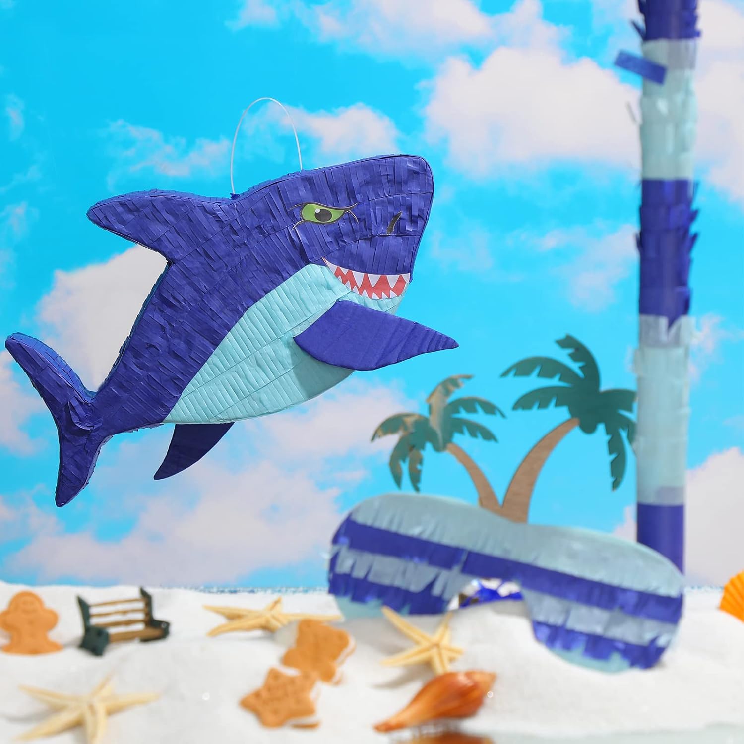 Piñata mexicana pequeña de 15.7 pulgadas con venda y murciélago y papel de seda redondo para decoración de verano, soporte para dulces y fiesta