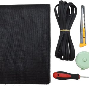 Kit de reparación de malla ajustable de fibra de vidrio negro de 39 x 59 pulgadas con estrías de 20 pies y rodillos de repuesto para patio, porche, Kit de reparación de malla ajustable de fibra de vidrio negro de 39 x 59 pulgadas con estrías de 20 pies y rodillos de repuesto para patio, porche,