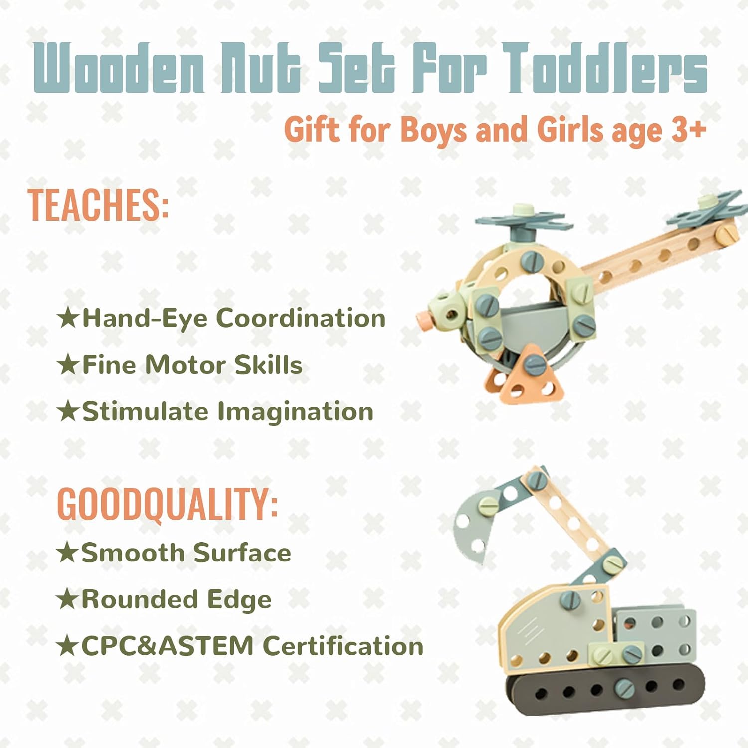 WoodenEdu Juego de herramientas para niños, juguetes Montessori de madera para niños y niñas de 3, 4 y 5 años, kits de herramientas de madera para