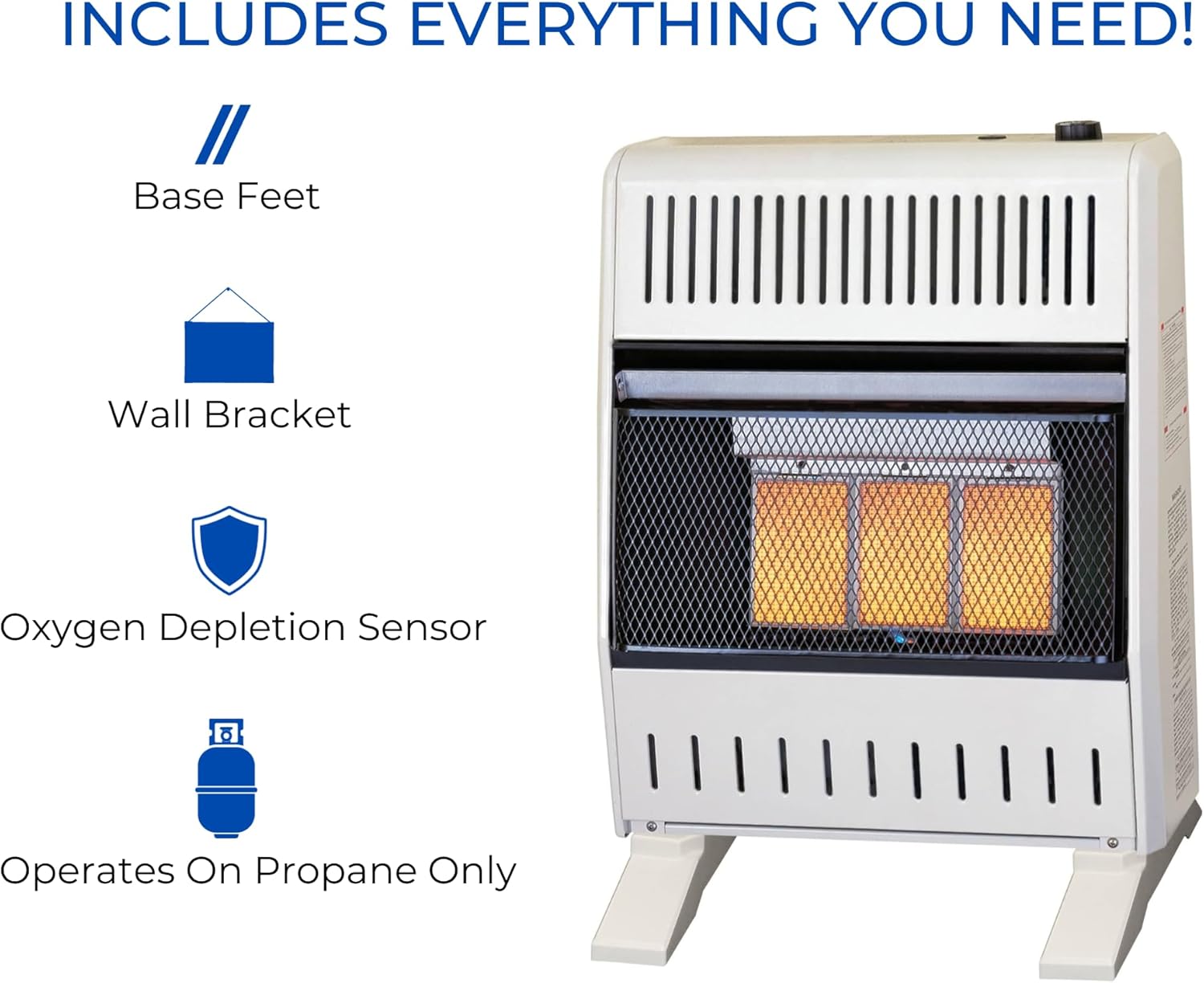 ProCom ML150TPA-B Calentador infrarrojo de gas propano sin ventilación con control de termostato para uso doméstico y oficina, 20,000 BTU, calienta
