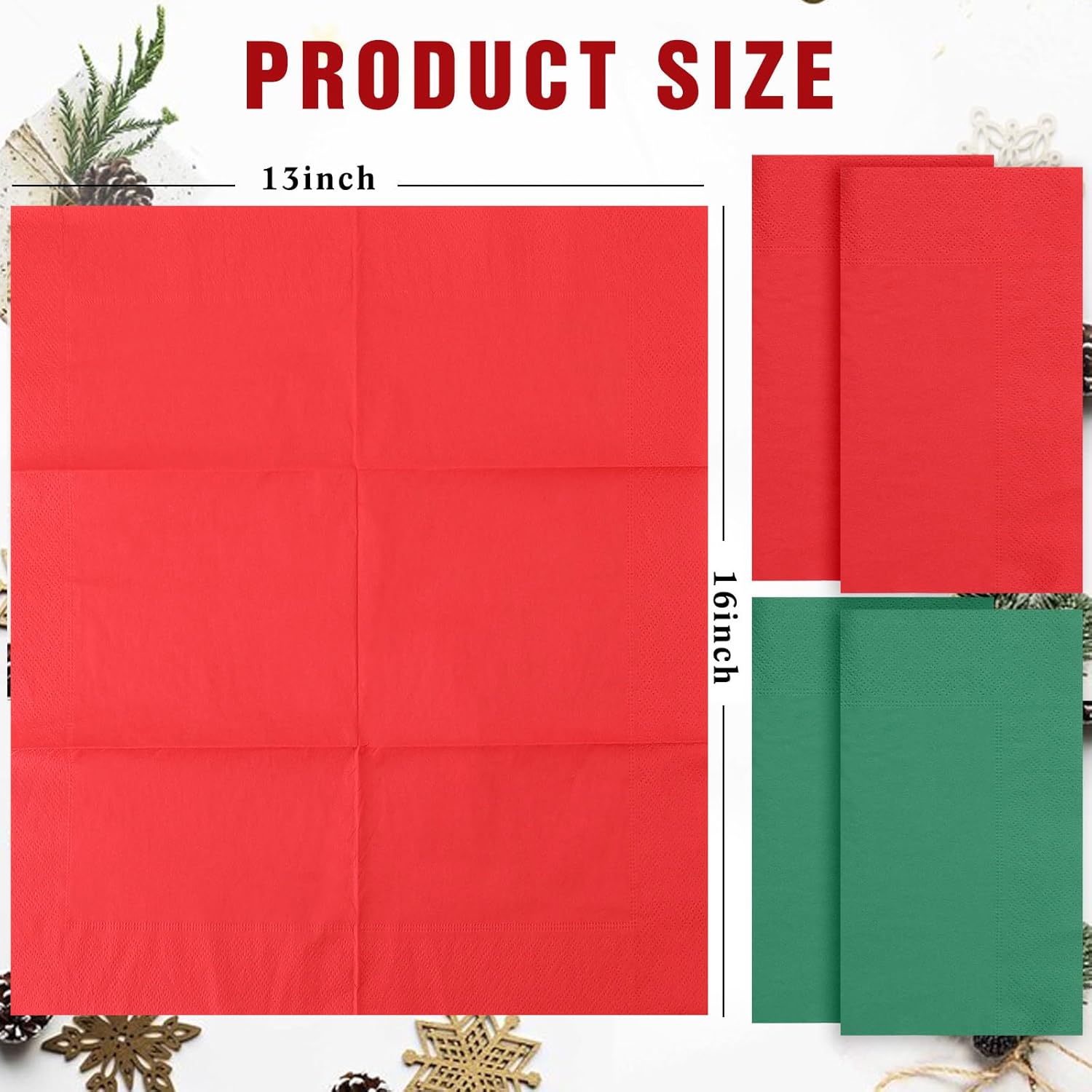 Teling 100 servilletas de Navidad desechables de papel rojo y verde para cena de Navidad, servilletas de mano para cena de Navidad para el hogar,