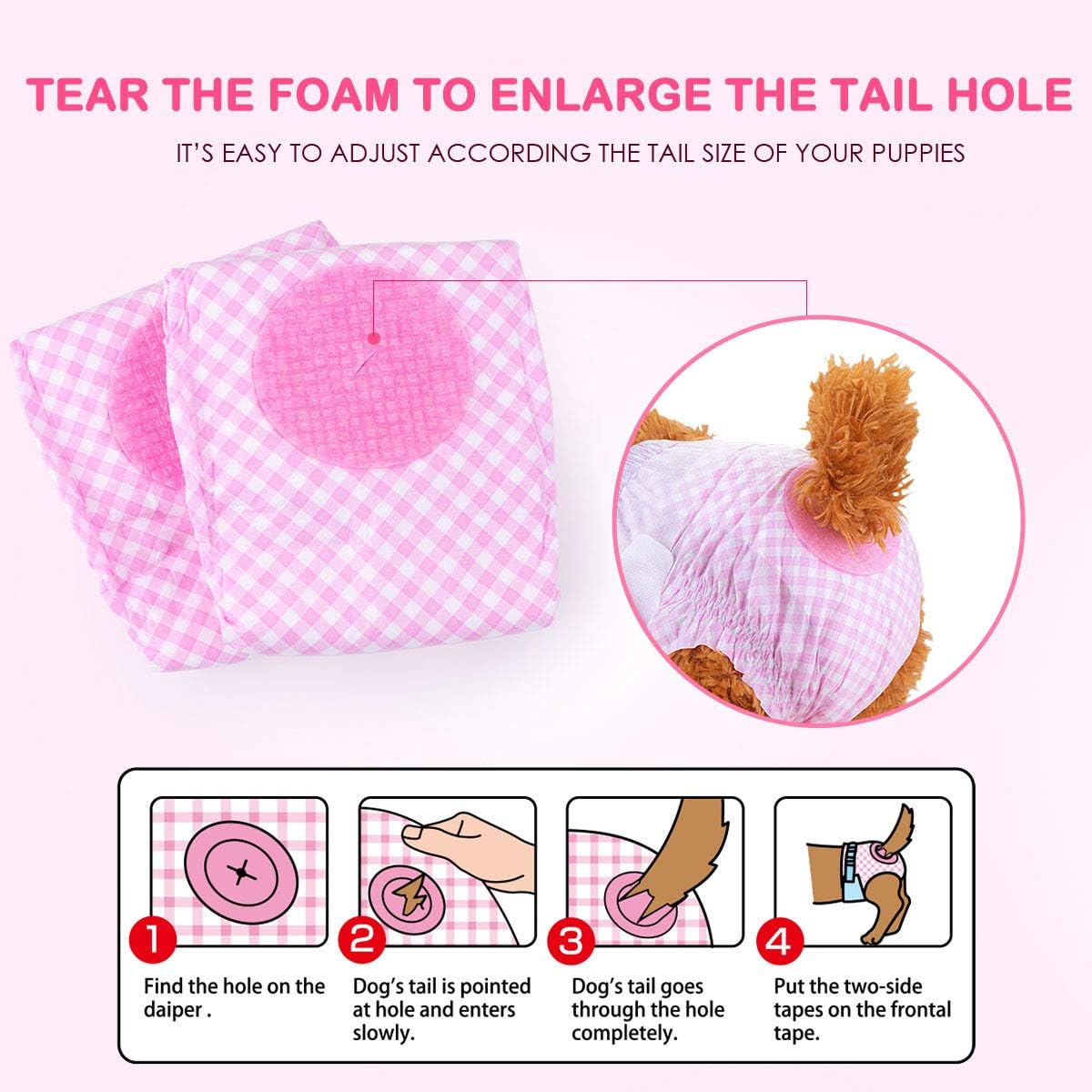 Pet Soft Pañales para perros femeninos  Pañales desechables para perros, pañales para gatos hembras, pañales para cachorros con orificio de cola de