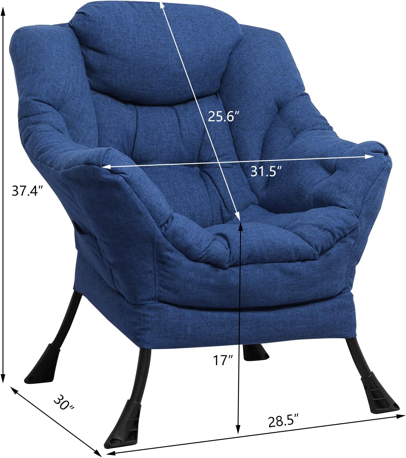 SOCIALCOMFY Silla moderna de tela de algodón, cómoda silla reclinable tapizada individual, silla de descanso contemporánea de acento suave con