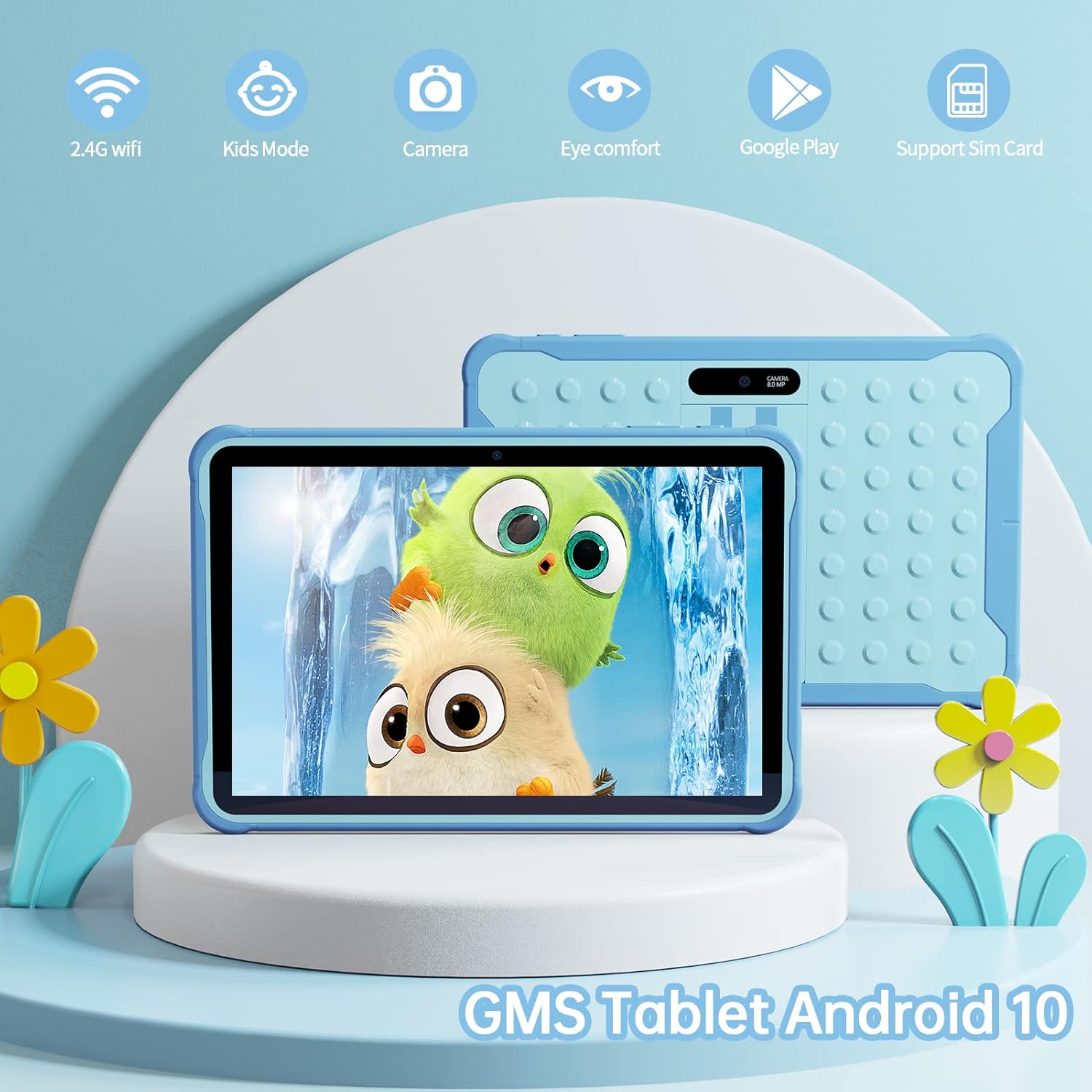 PRITOM Android 10 Go, tablet infantil de 10 pulgadas, control parental, 6000 mAh, tableta de teléfono 3G, procesador de cuatro núcleos, 2 GB de RAM,