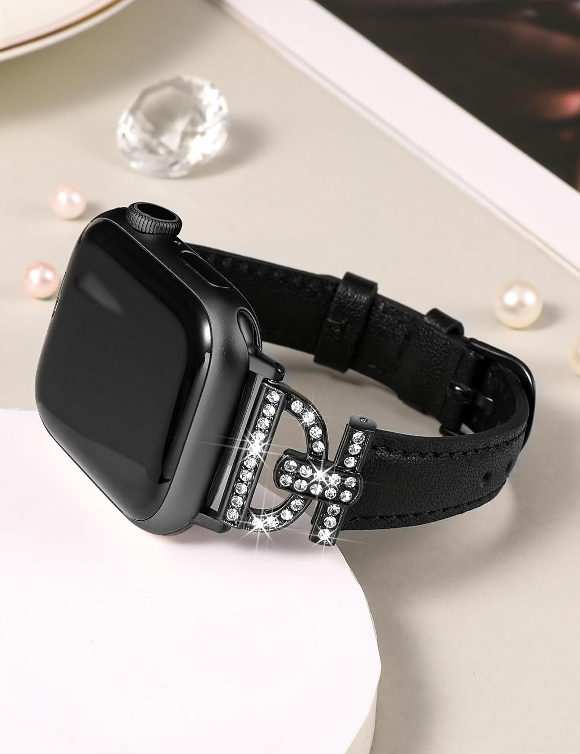 TOYOUTHS Correa de cuero compatible con Apple Watch Band 3840414244451.929 in, correa delgada y elegante para mujer con hebilla de metal de diamante