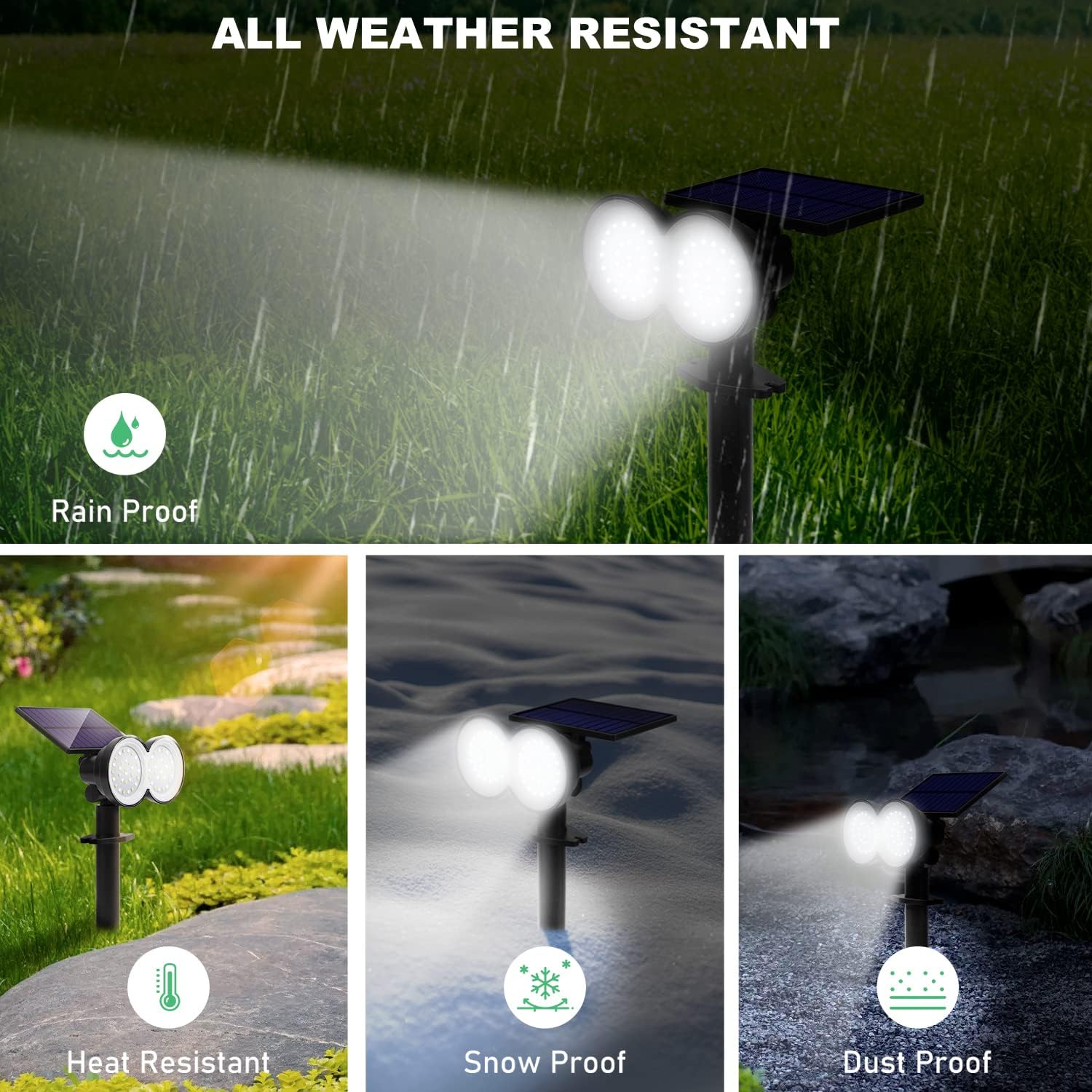 K KASONIC – Focos solares de paisaje para exteriores, 2 en 1, luz solar de pared y tierra, luz diurna y blanco cálido, inalámbrico, luz de jardín