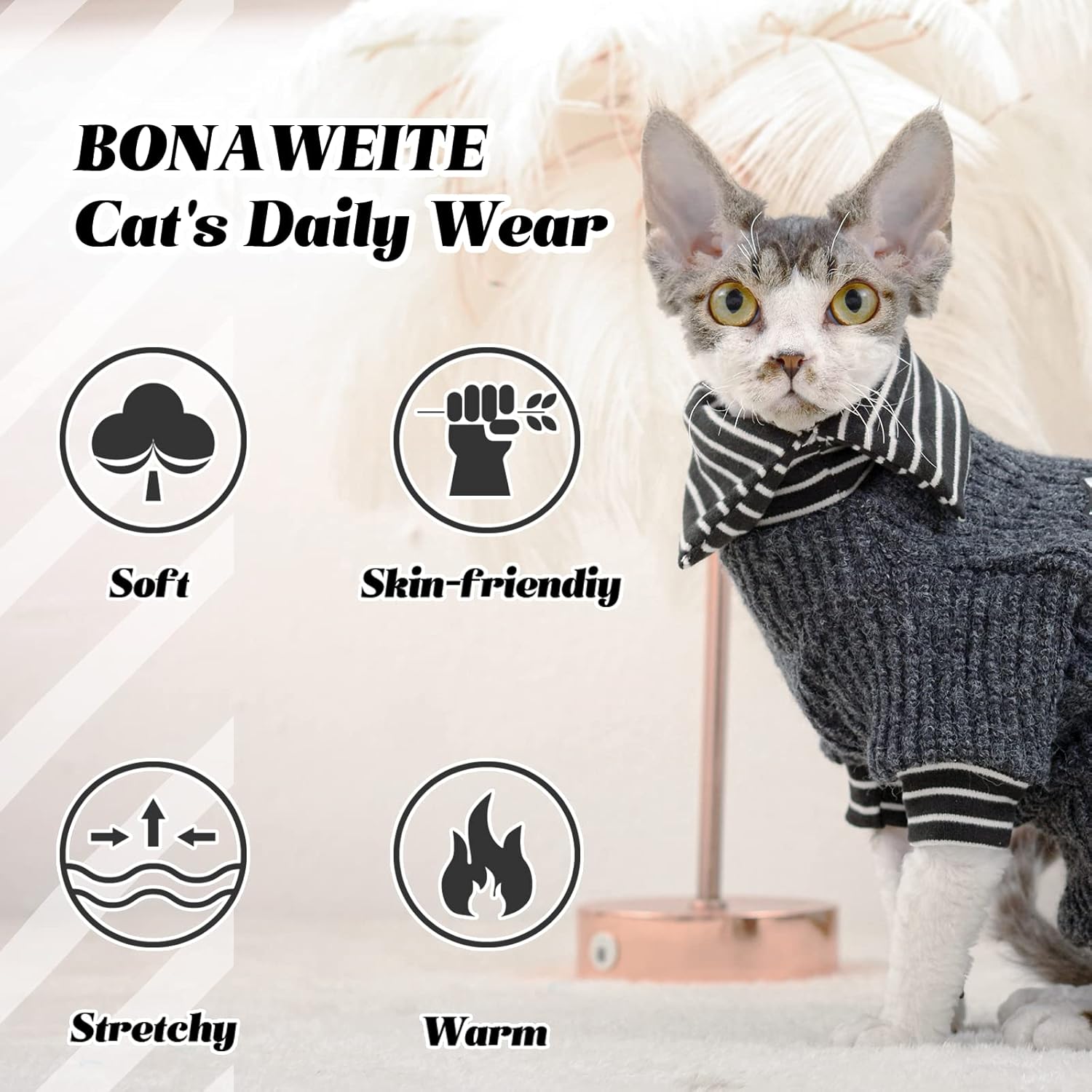 Bonaweite Sphynx – Suéter de gato sin pelo, cuello alto, ropa para gatos, ropa de gatito, de punto suave, ropa para gatos, ropa para mascotas,