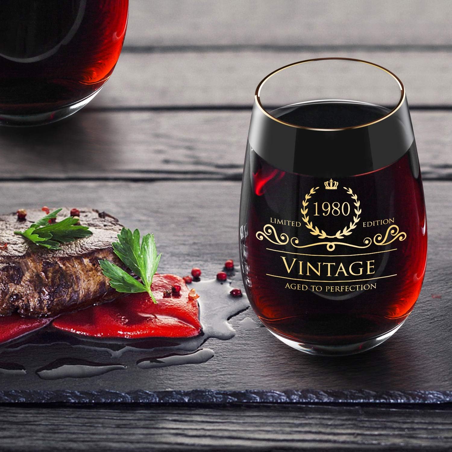 Copa de vino y bebida de lujo hecha a mano 1980 44 para boda, aniversario, cumpleaños, vacaciones, regalo perfecto ideal para damas de honor, taza