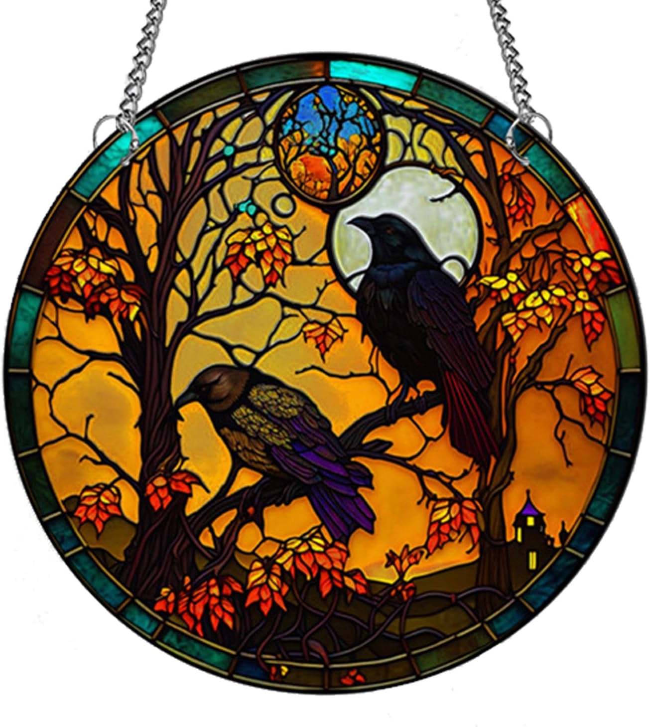 Cuervos de acrílico manchado para colgar en la ventana, decoración de pared de cuervo para los amantes de las aves, decoración de Halloween y otoño