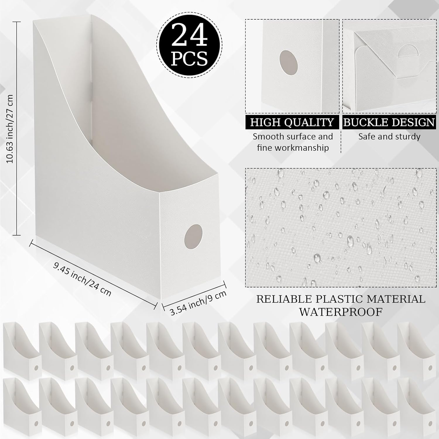 24 piezas de plástico para archivadores de revistas, organizador de carpetas de almacenamiento de escritorio, estantes de cartón, caja de documentos