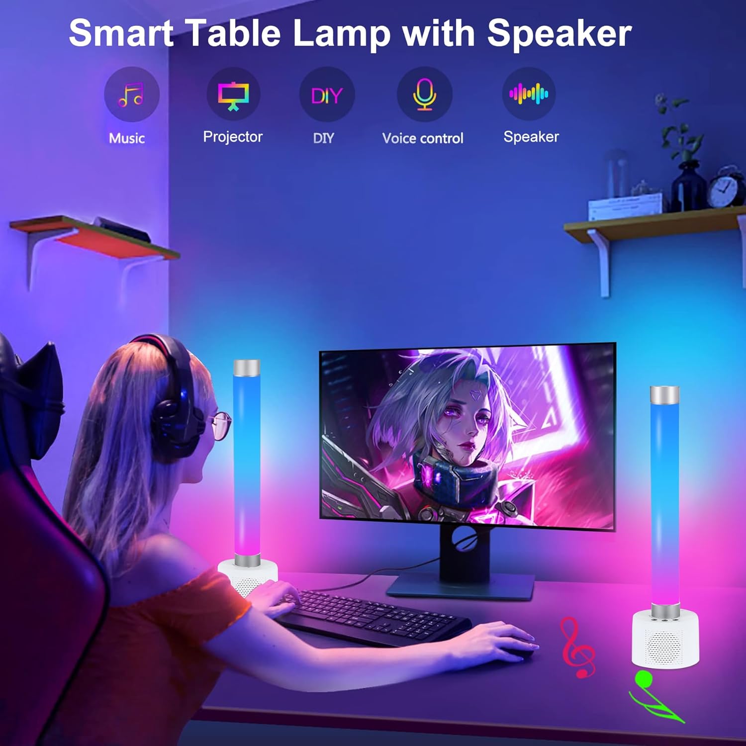 Lámparas de mesa inteligentes, barras de luz RGB de 360 con proyector de estrellas y altavoz Bluetooth 5.0, barras de luz de TV con sincronización