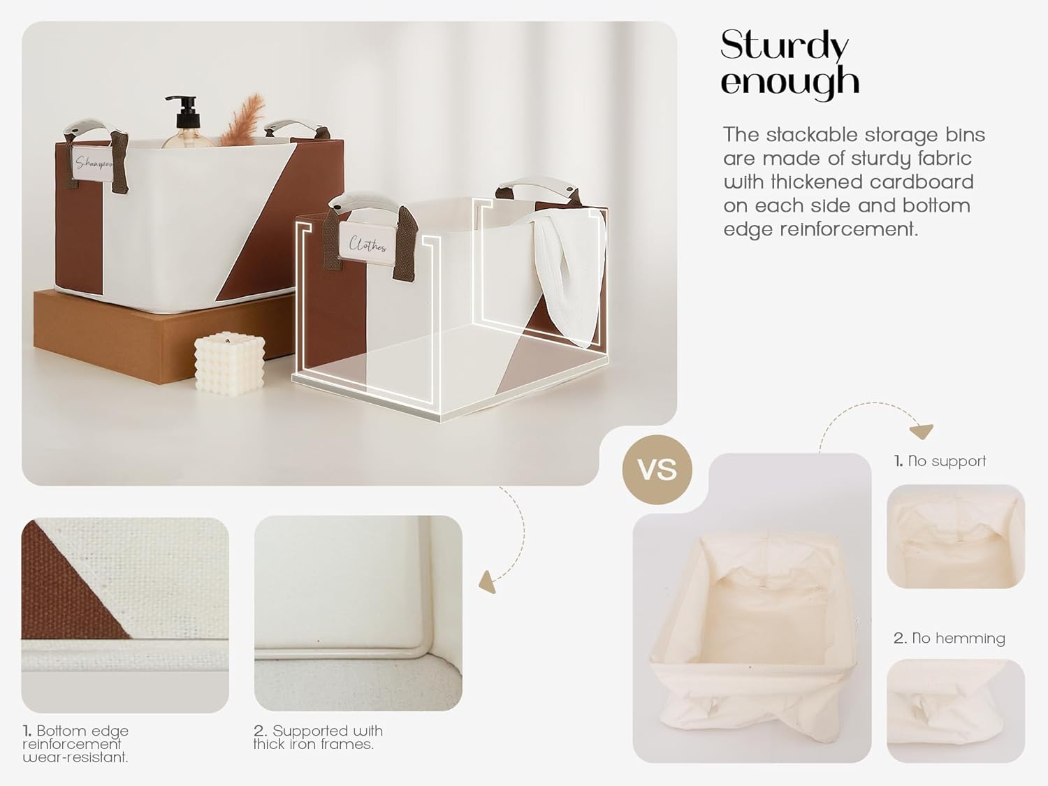 LoforHoney Home Contenedores de almacenamiento plegables con marcos de metal, cestas de almacenamiento de tela para ropa, cestas de estante para