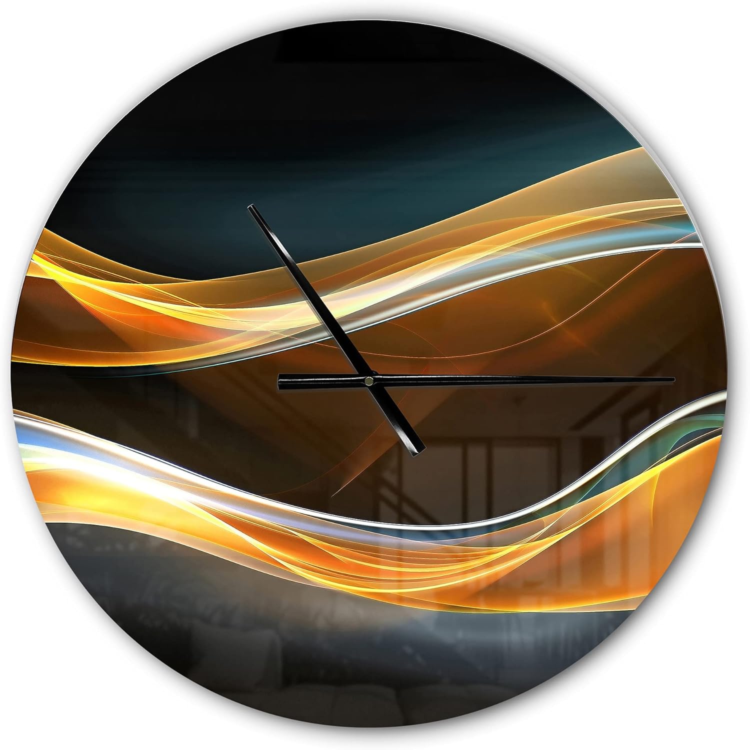 Reloj de pared moderno ‘Gold Waves in Black para el hogar, dormitorio, baño, oficina, sala de estar, decoración de sala de estar, 8220, 29×29,