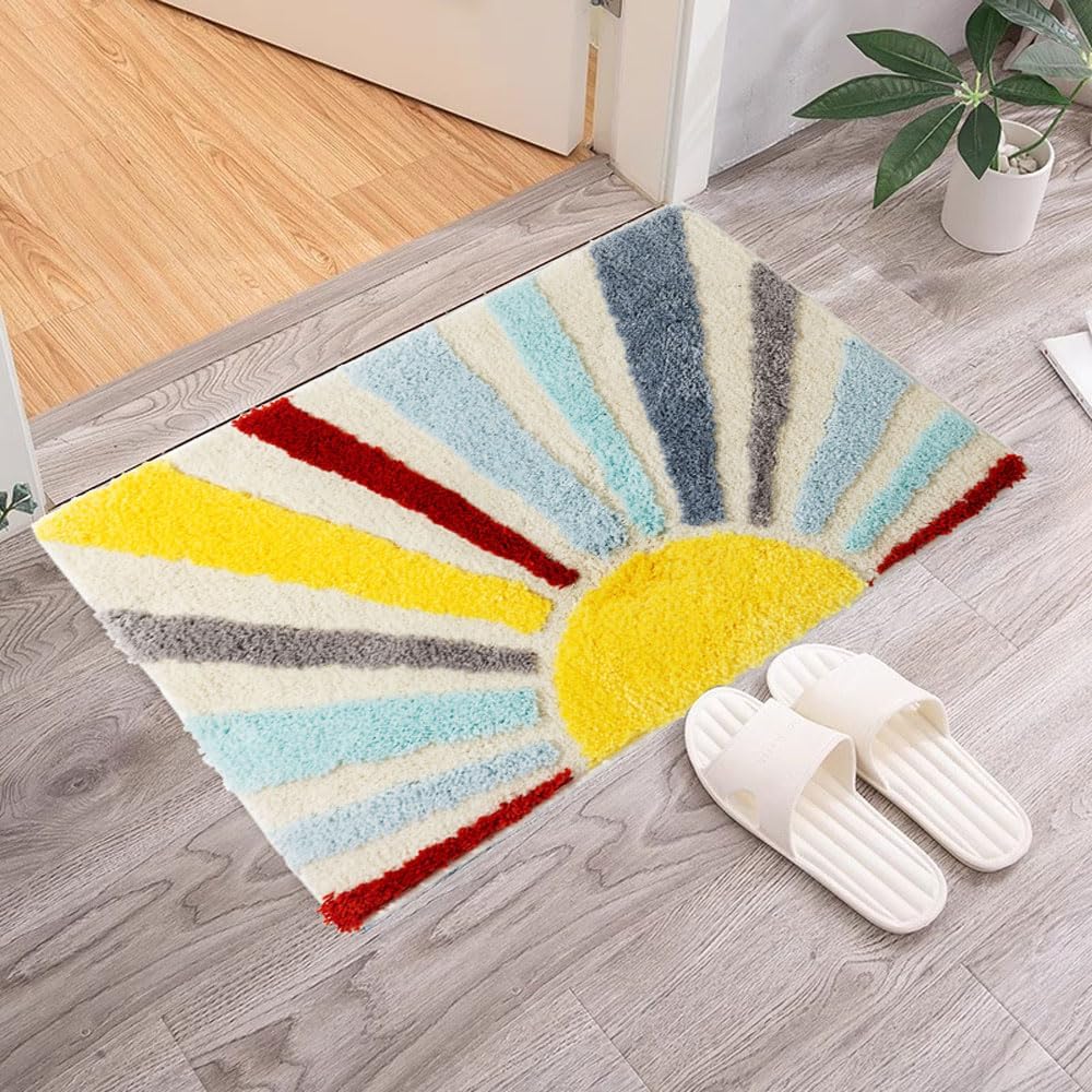 Urtlmaji Alfombra de baño retro para el sol, divertida, bonita, bohemia, antideslizante, de microfibra de felpa, para niños pequeños, minimalista,