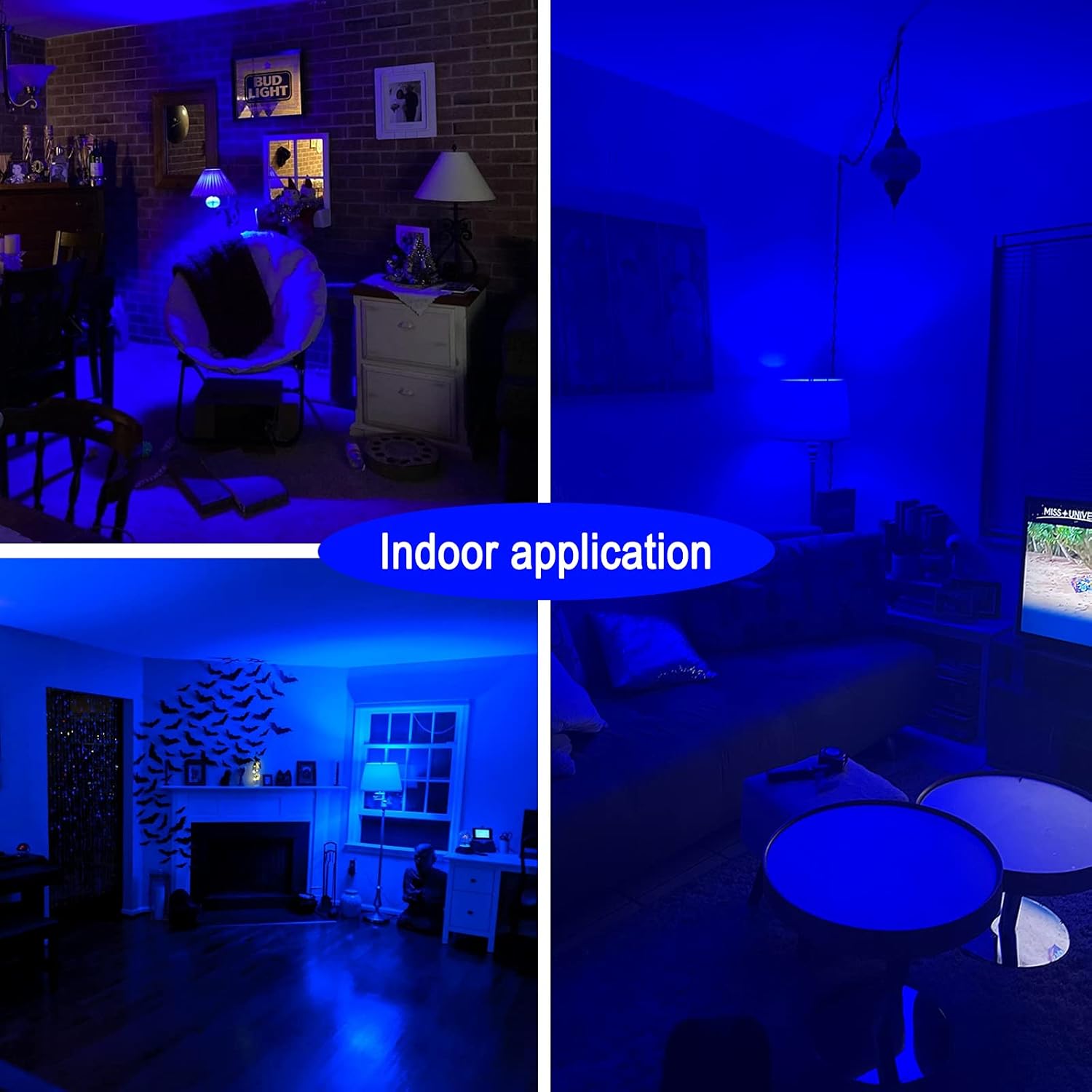 Bombilla LED de color azul  Base A19 E26 bombillas azules de 9 W (equivalente a 60 W), bombillas azules perfectas para porche al aire libre,