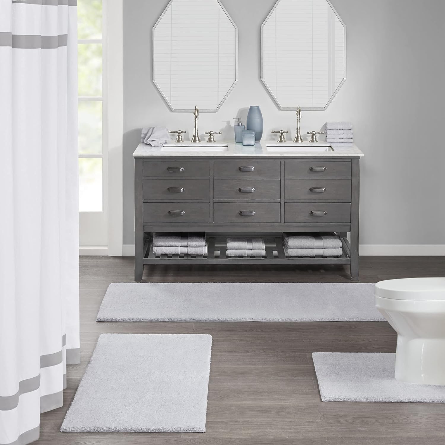 MADISON PARK SIGNATURE Marshmallow – Alfombra de baño antideslizante, de felpa lujosa, absorbente, de secado rápido, diseño de spa, decoración de