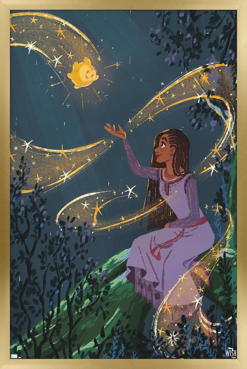 Trends International Disney Wish – Póster de collage 2 (Asha & Star), póster de pared, 14.72 x 22.37 pulgadas, versión enmarcada en oro