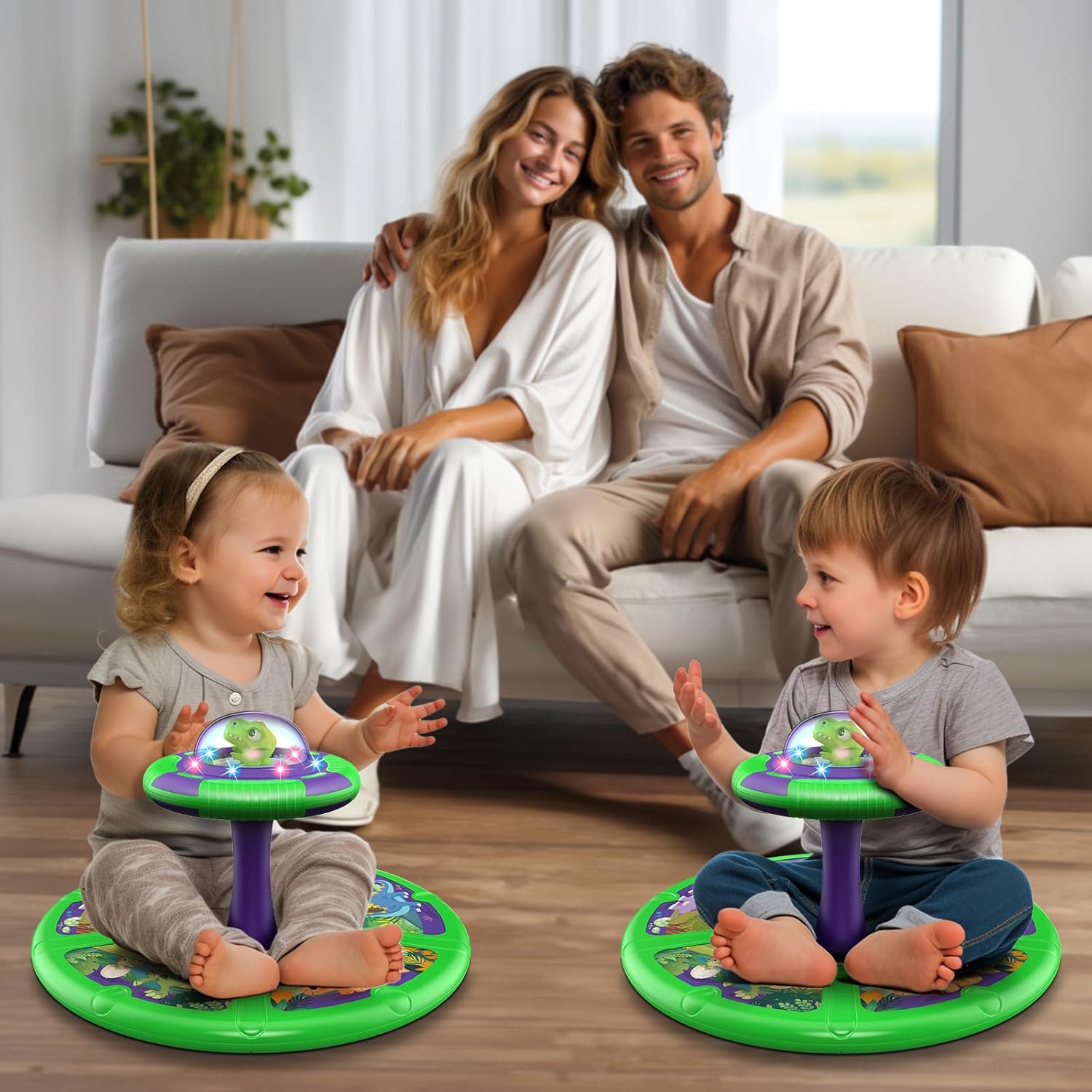Dinosaurio sentado y giro, 360 Sit and Spin, juguete para niños pequeños de 1 2 a 3 años con LED y música, regalo de cumpleaños para niños y niñas