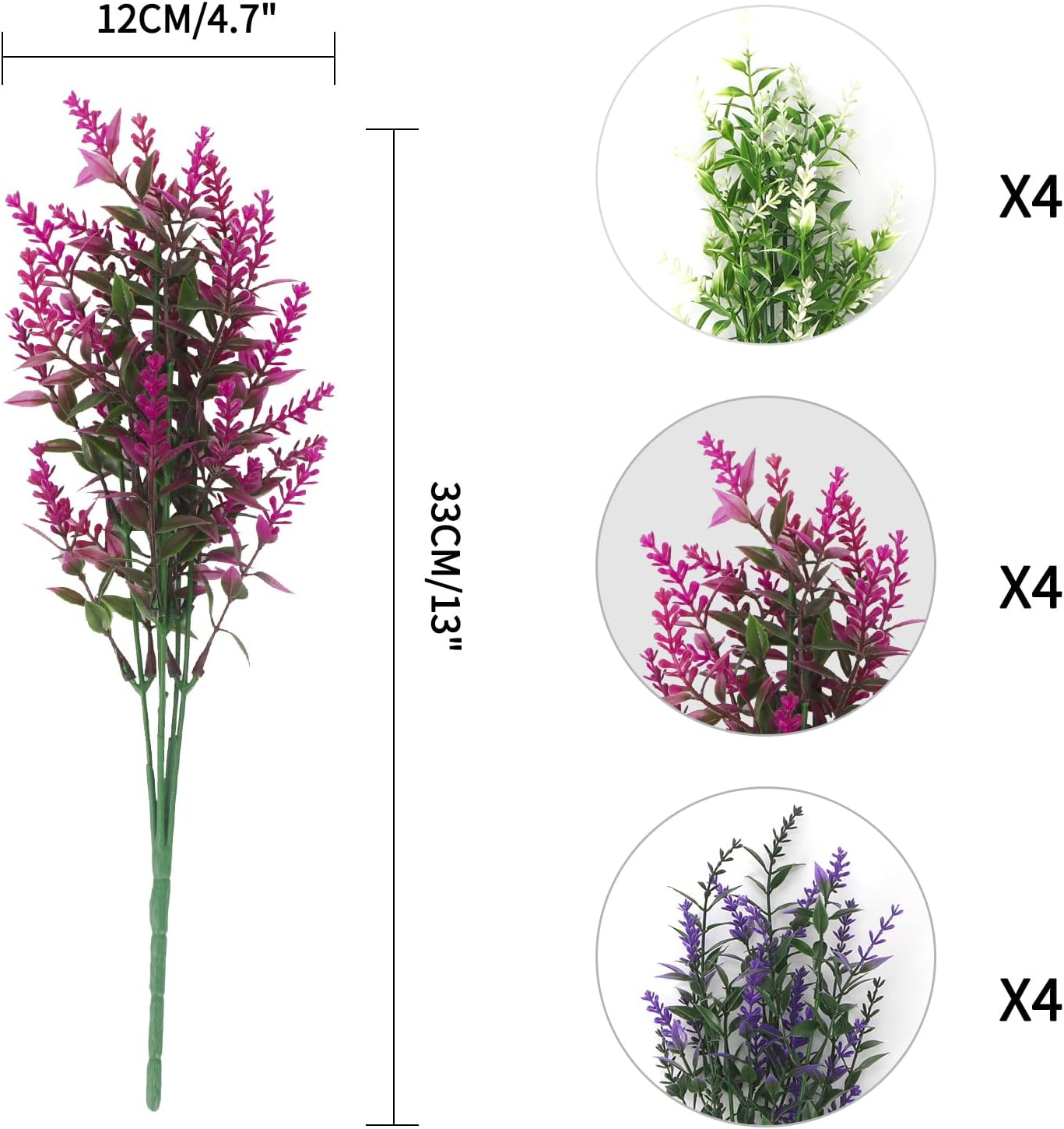 FYY Flores artificiales de lavanda para exteriores (12 paquetes), plantas artificiales para exteriores, resistentes a los rayos UV, flores de