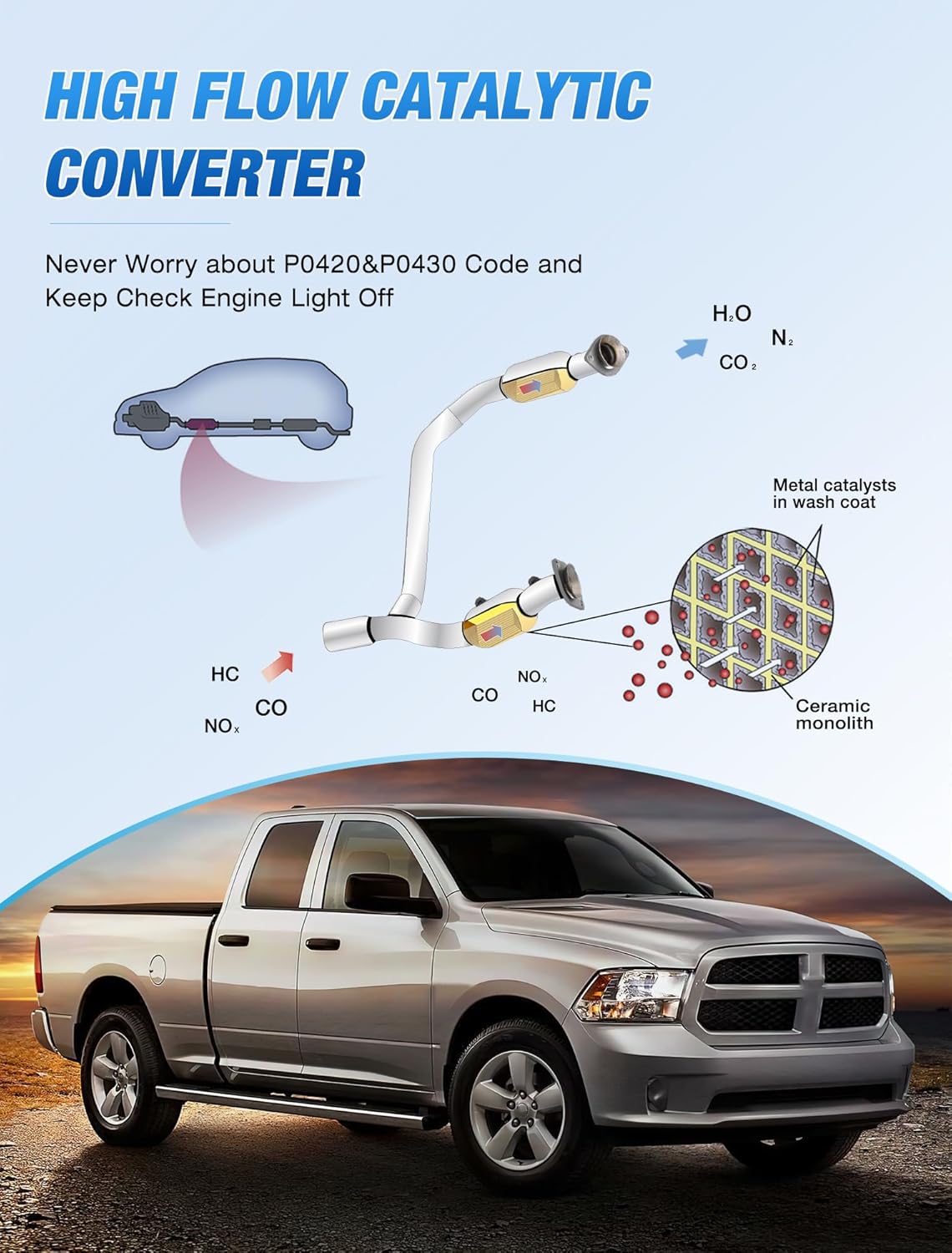 Nilight Convertidor catalítico para Dodge Ram 1500 5.7L V8 2009 2010 2011 2012 2013 2014 2015 2016 (estándar EPA)
