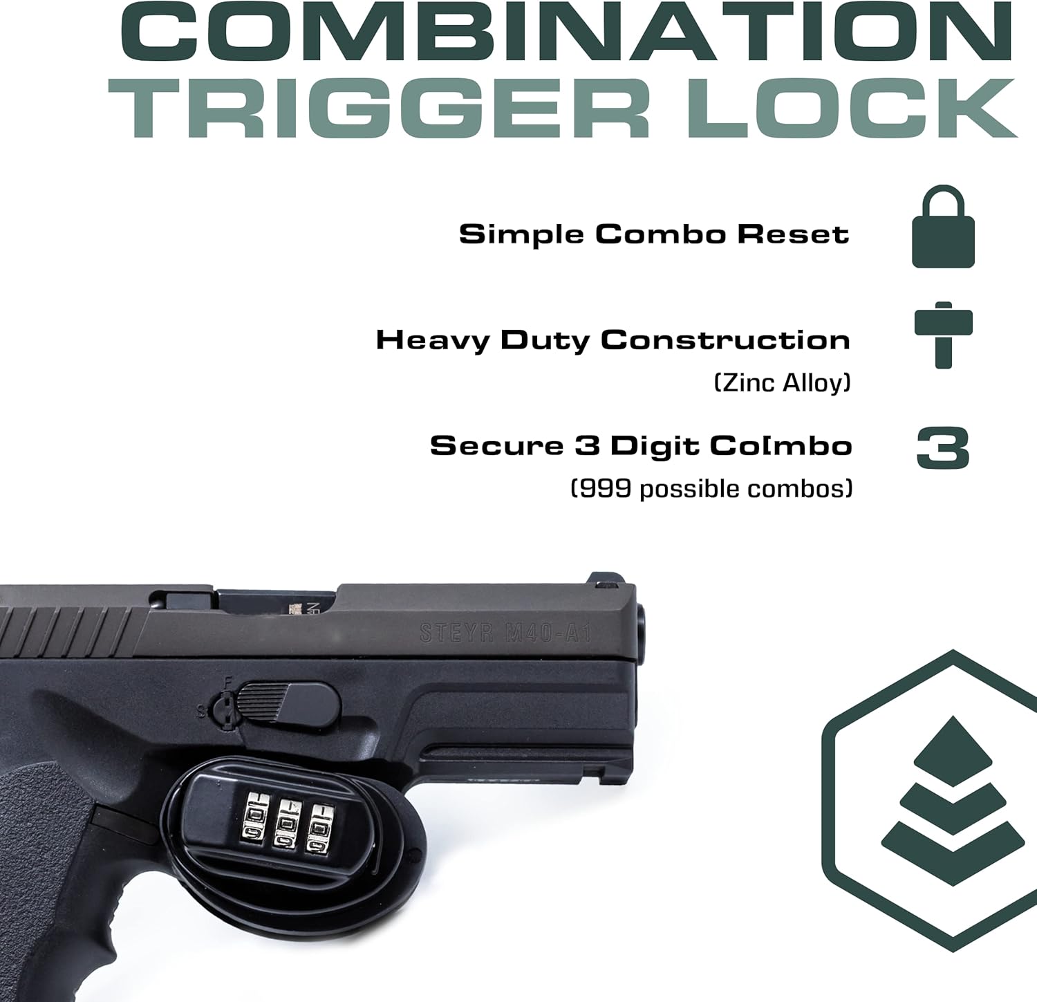 Evergreen Candado universal de combinación de 3 dígitos personalizable para pistolas, pistolas, rifles, escopetas, pistolas BB, armas de fuego