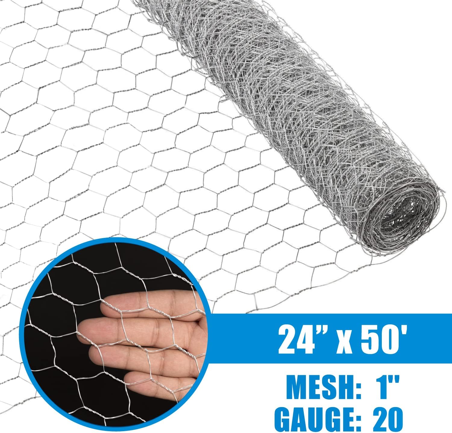 Fencer Wire Valla de red para aves de corral, valla de alambre hexagonal galvanizado de calibre 20, tamaño de apertura de malla de 1 pulgada (2 pies