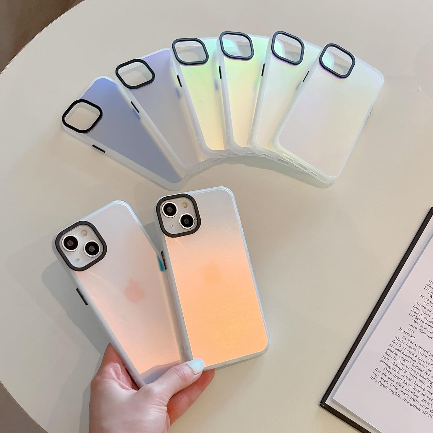 FABSPARK Funda para iPhone 1212 Pro, funda mate translúcida iridiscente fluorescente degradado, parte trasera de policarbonato duro con borde de