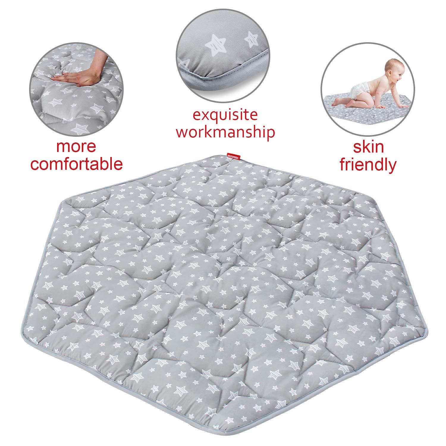 Tapete hexagonal compatible con corralito Bend River Baby Playpen, tapete hexagonal para corralito, antideslizante y acolchado, gris con estampado