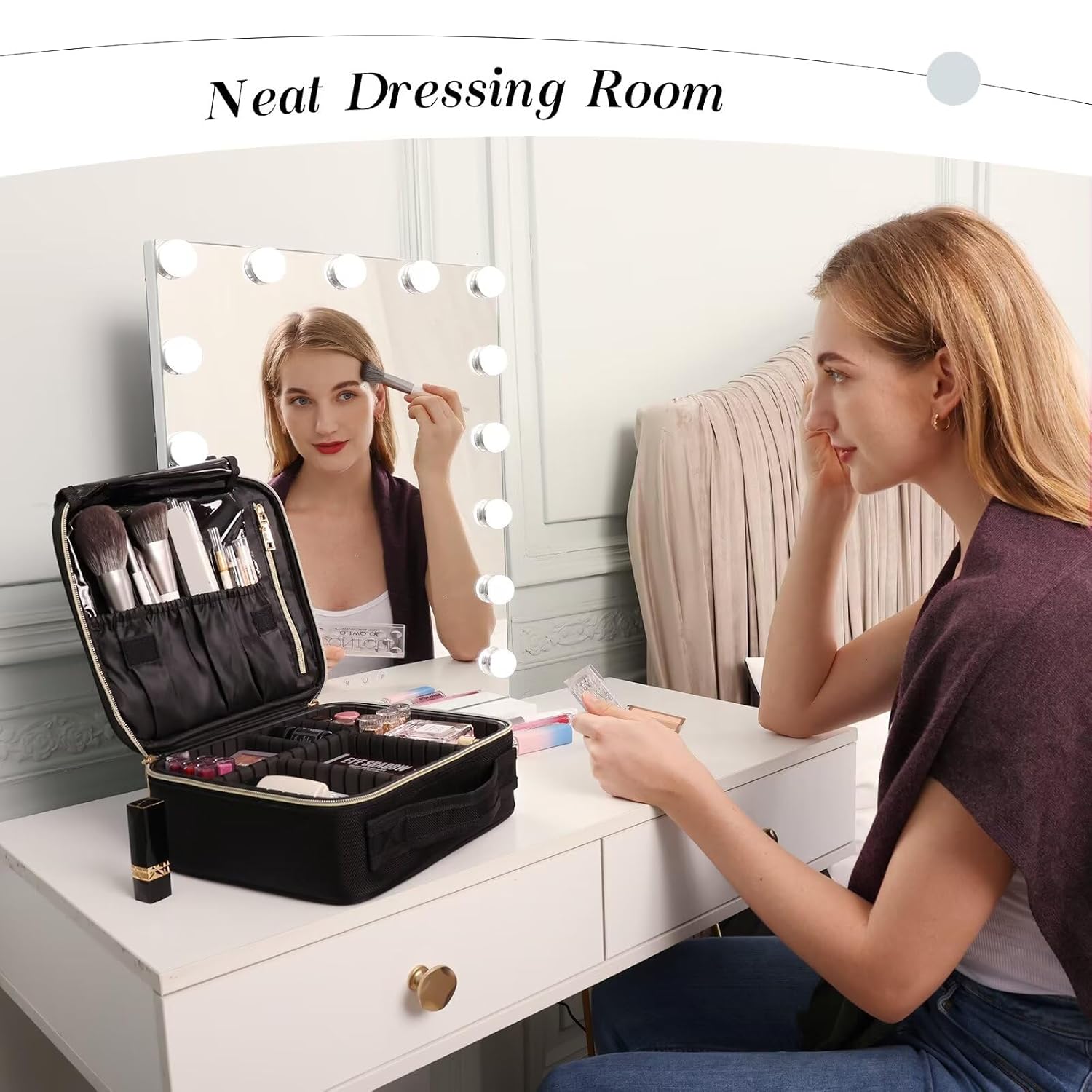 Stagiant Bolsa de maquillaje de viaje, bolsa de maquillaje para mujer, bolsa grande de cuero para cosméticos, bolsa de aseo de viaje para niñas,