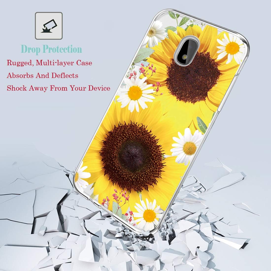 Funda para Galaxy J7 2018, J7 Refine Case, J7 Star Case, J7 Crown Case, J7 Aura, Ueokeird Slim a prueba de golpes transparente patrón floral suave
