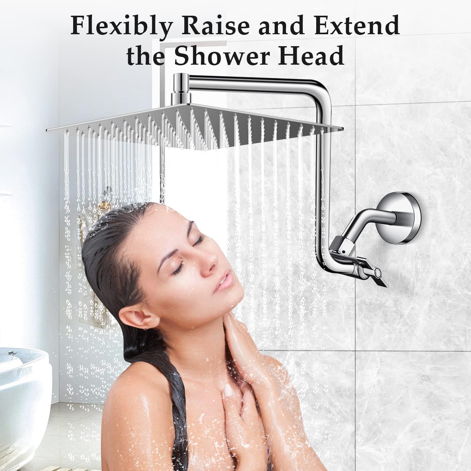 Brazo de extensión de cabezal de ducha tipo lluvia, brazo de extensión de ducha de metal de 12 pulgadas, extensor de cabezal de ducha curvado