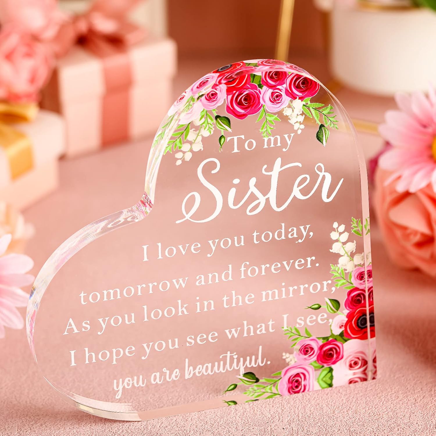 Regalo de acrílico para hermana de corazón de hermana, recuerdo pisapapeles a Sister Is God’s Way of Making Sure We Never Walk Alone, regalo de San